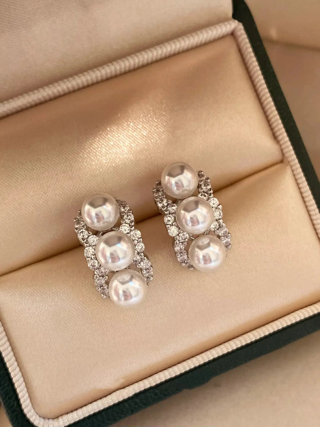 Zircon Triple Pearl Drop Earrings by Trendsi