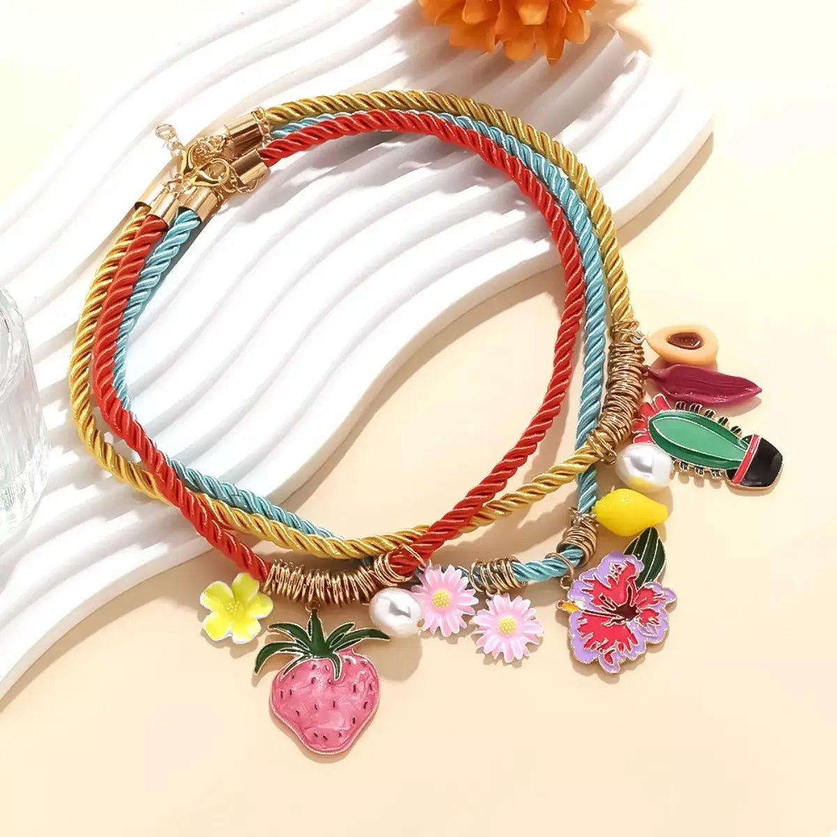 3 Piece Colorful Rope Charm Necklace by Trendsi