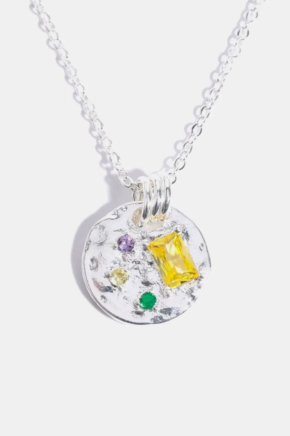 Inlaid Multicolored Zircon Round Pendant Copper Necklace by Trendsi