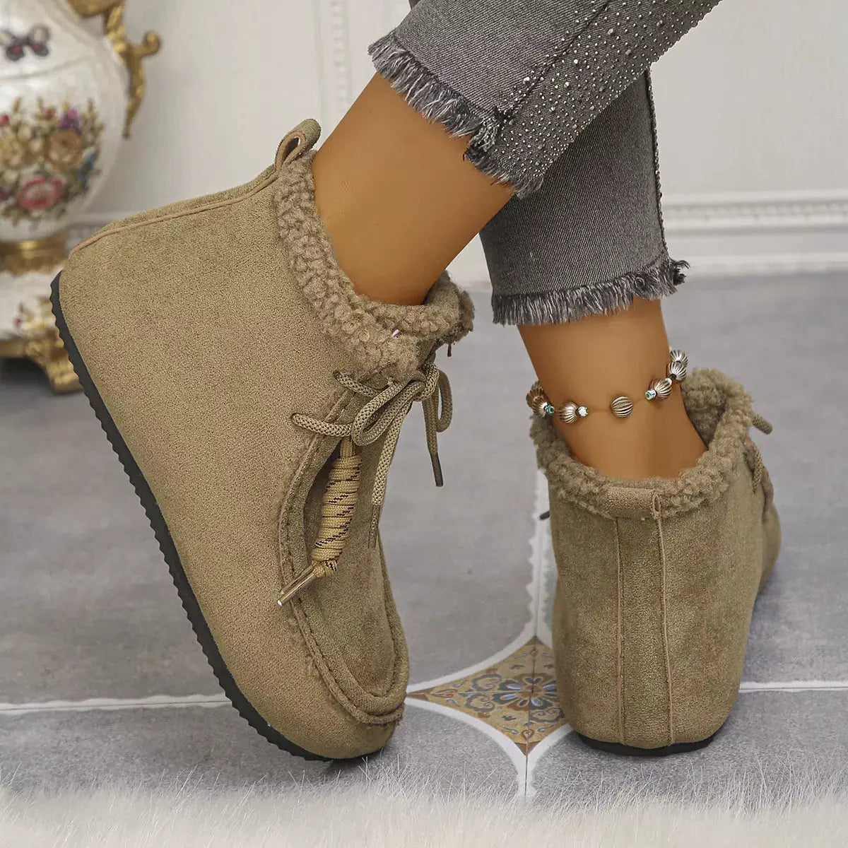 Plush Lined Ankle Boots by Trendsi
