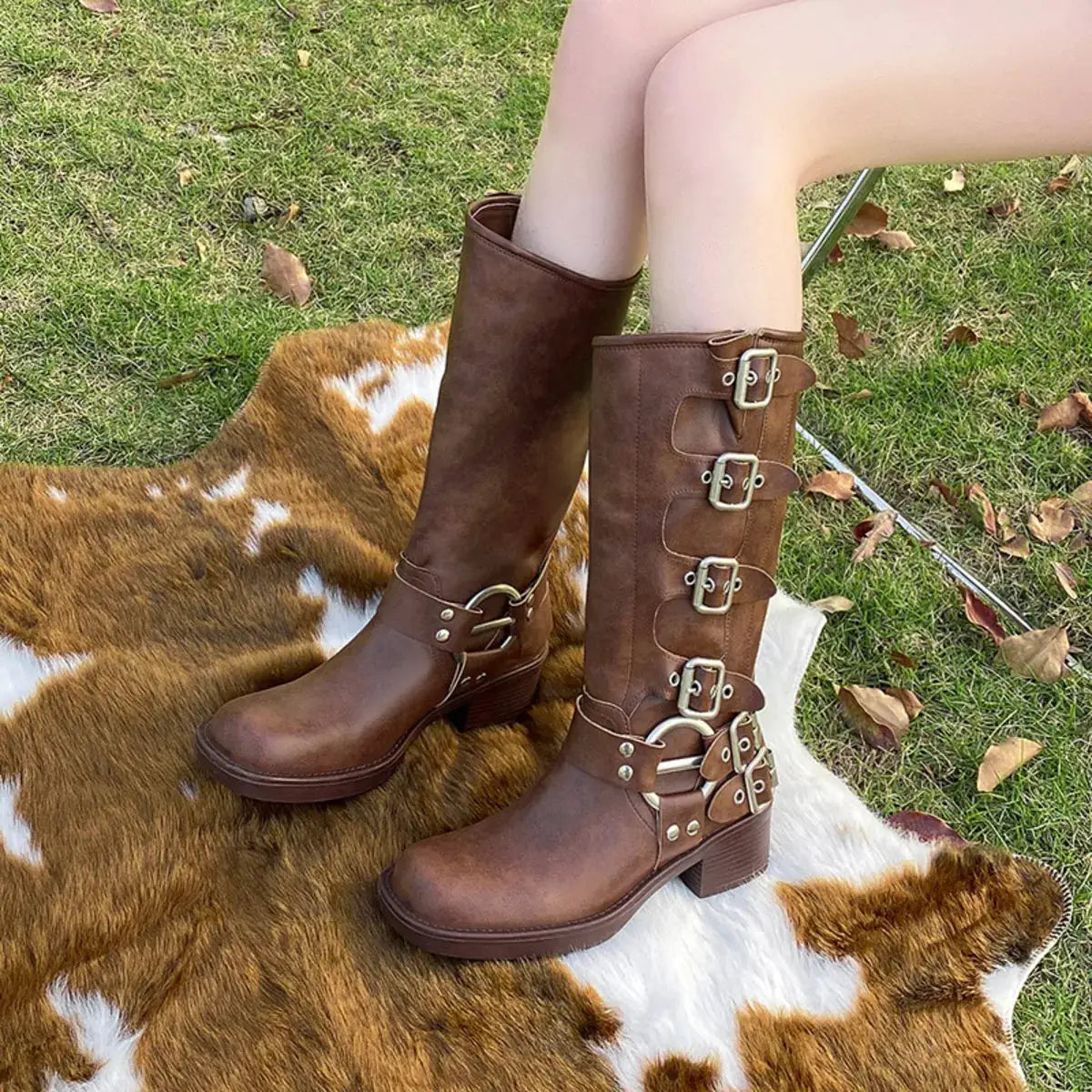 Round Toe Block Heels Boots by Trendsi