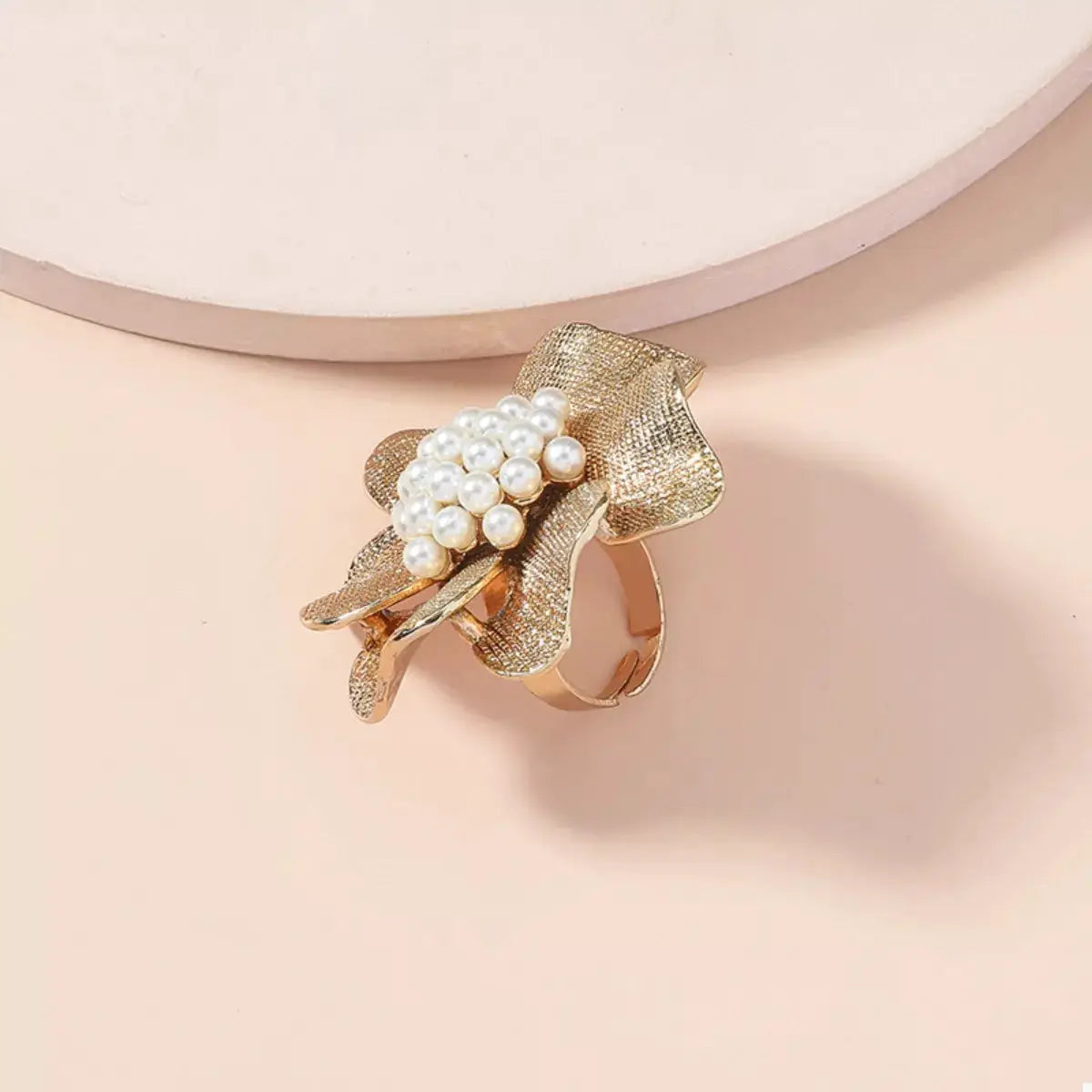 18K Gold-Plated Pearl Flower Ring by Trendsi