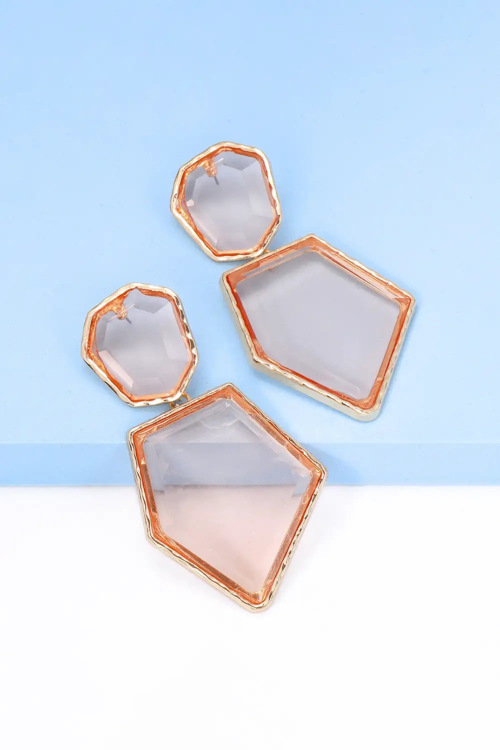 Geometrical Shape Zinc Alloy Frame Resin Dangle Earrings by Trendsi