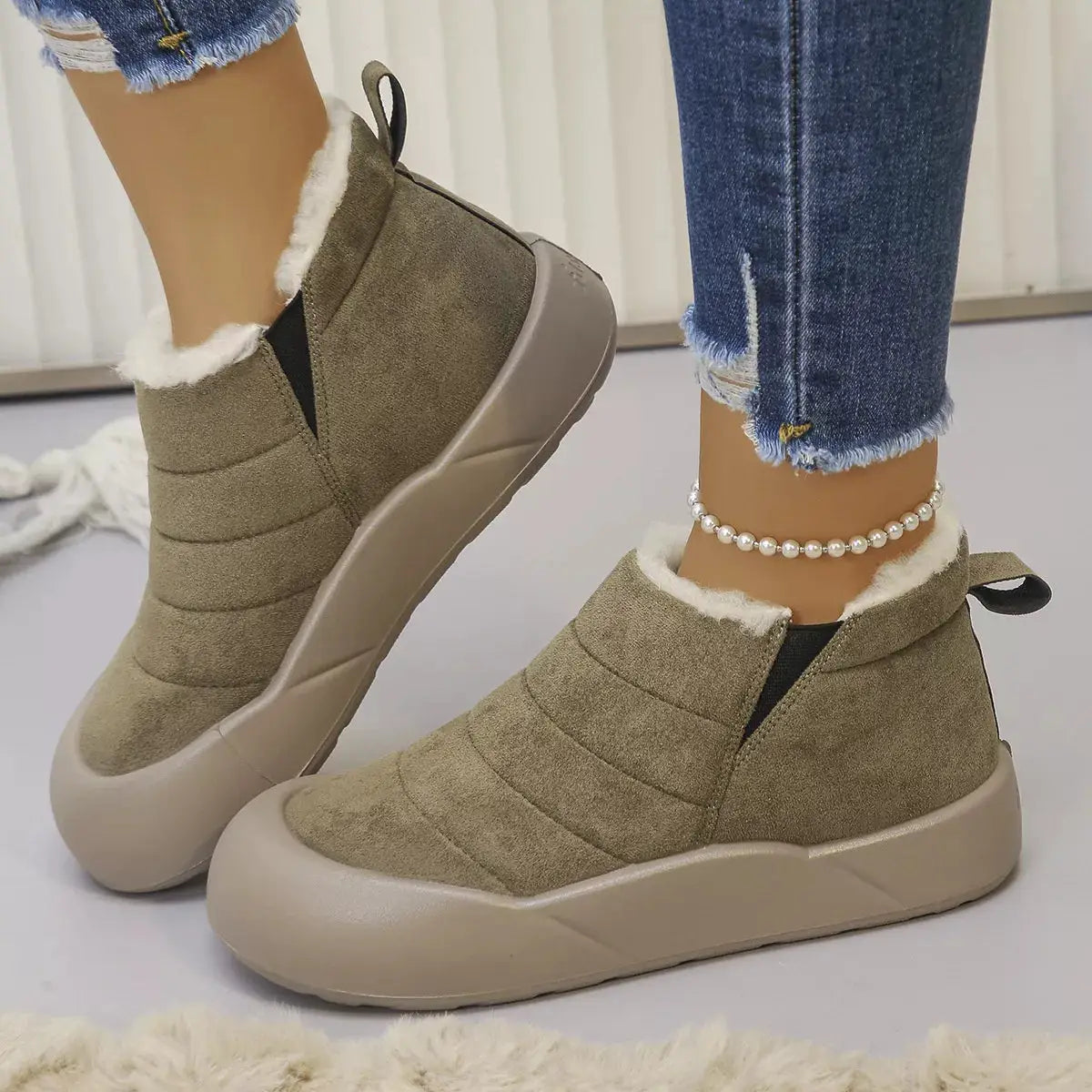 Warm Plush Lined Ankle Boots by Trendsi