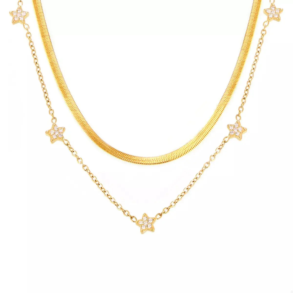 2-Piece 18K Gold-Plated Necklace with Zircon Accents by Trendsi