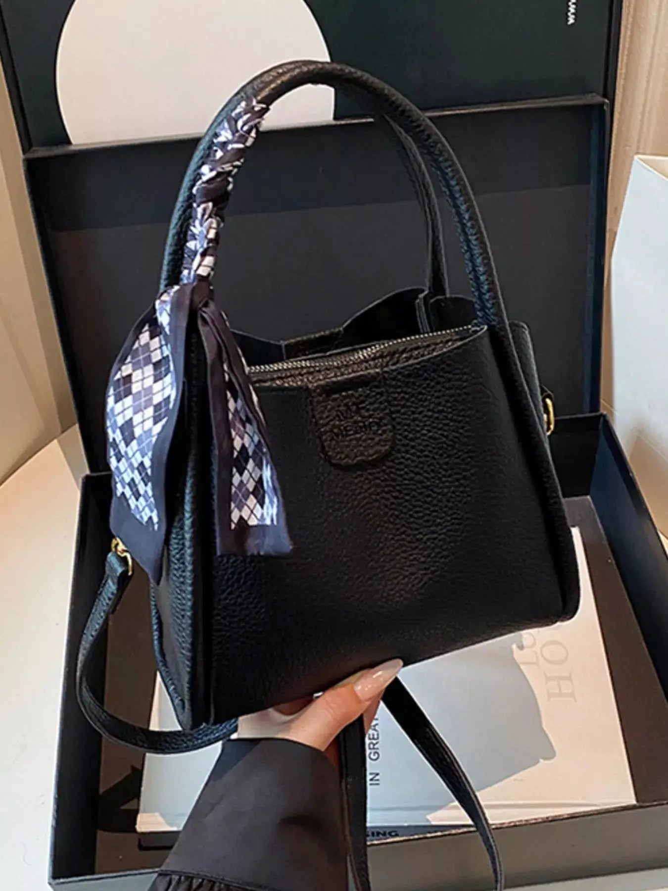 Leather Crossbody Bag with Scarf Accent by Trendsi