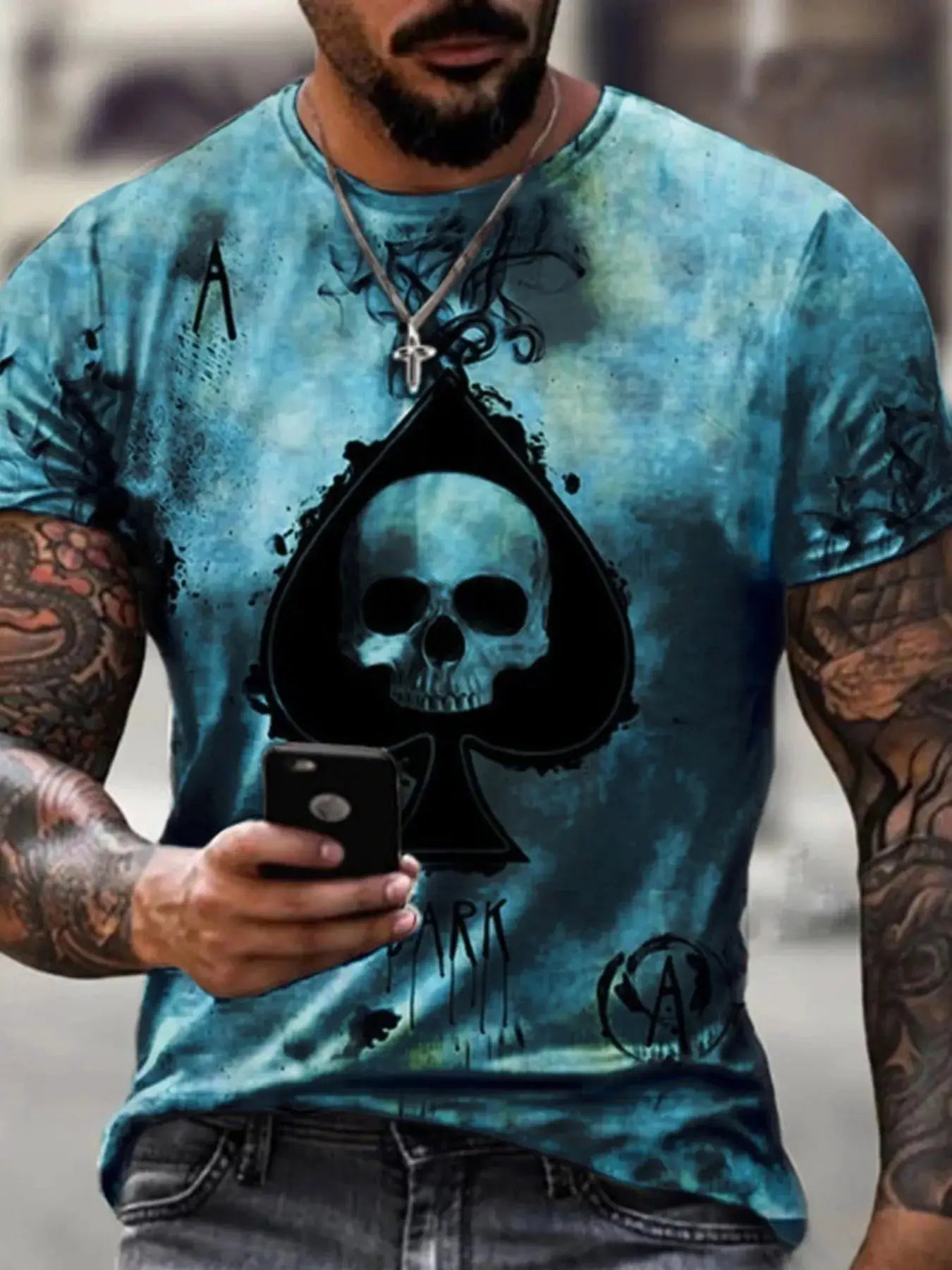 Men's Plus Size Skull Ace of Spades Graphic T-Shirt by Trendsi