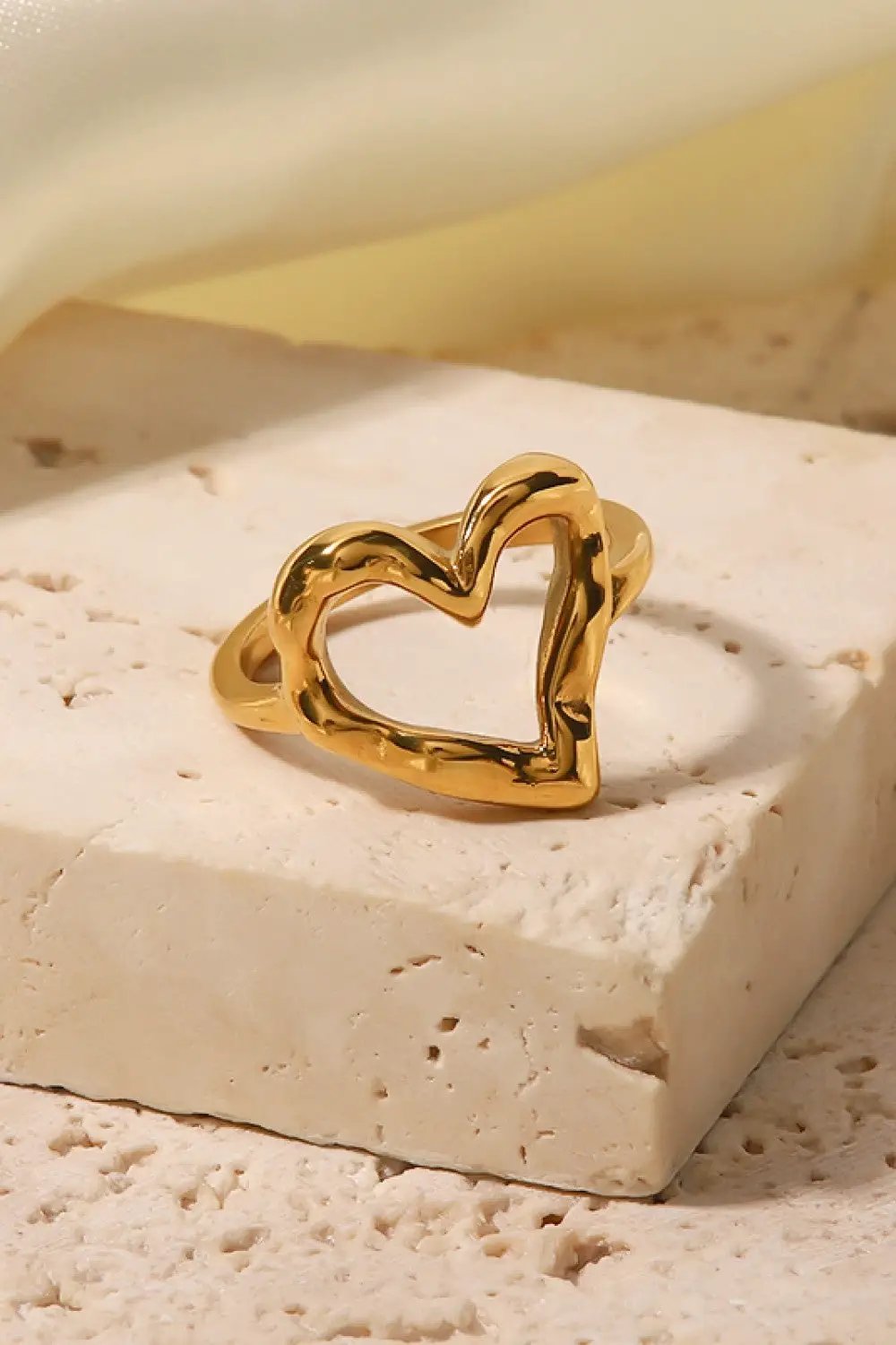18K Gold Plated Heart-Shaped Ring by Trendsi