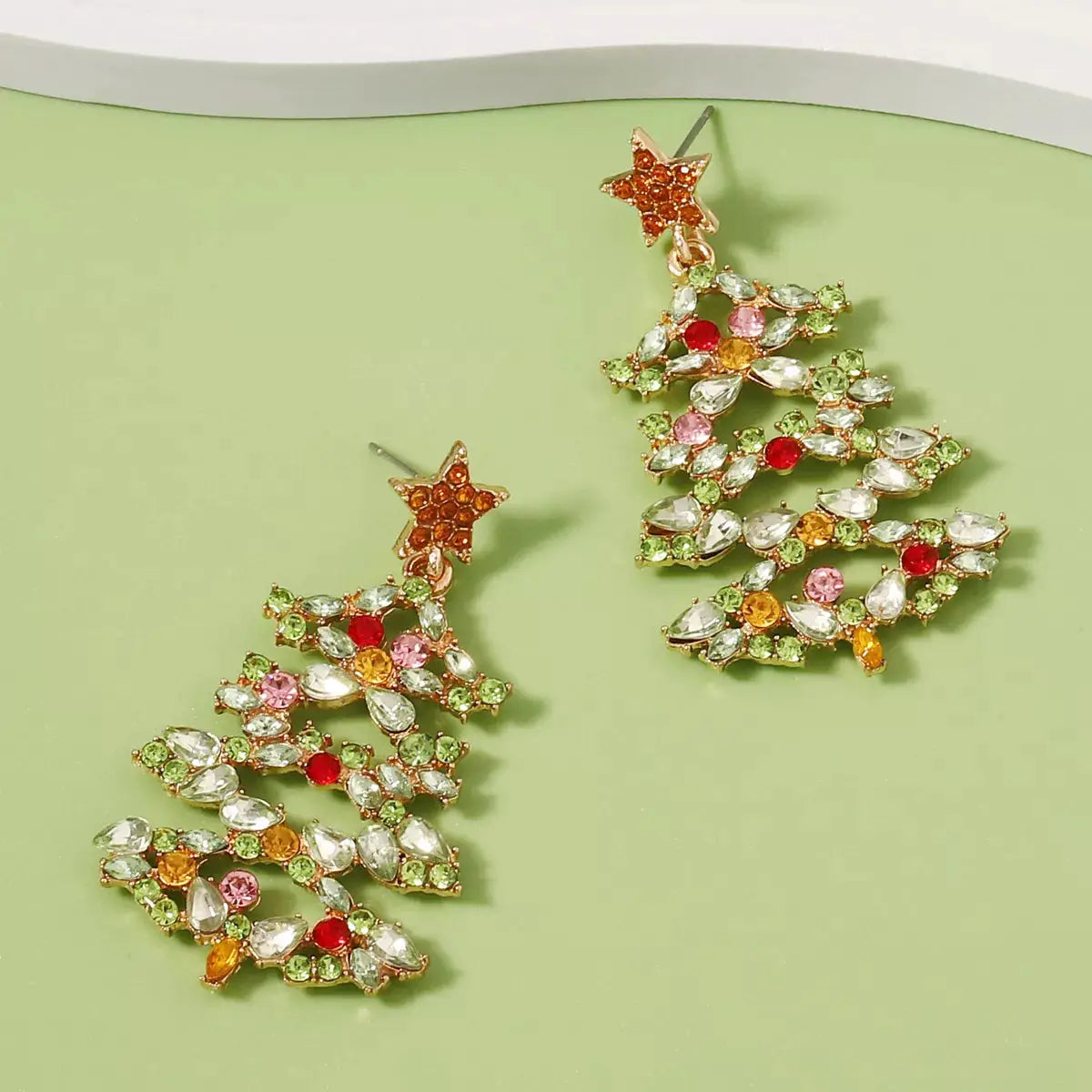 Christmas Tree Earrings with Rhinestones by Trendsi