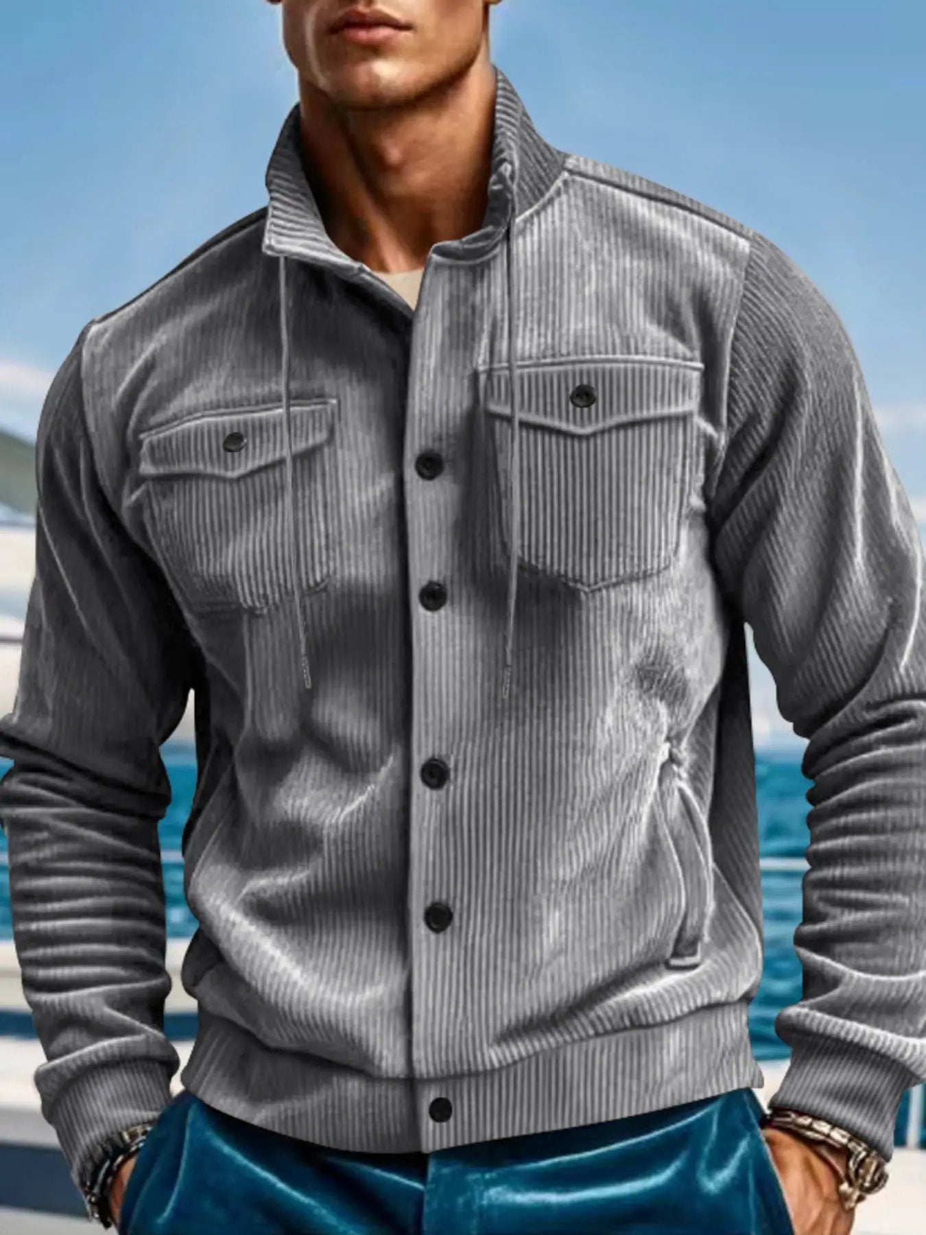 Men's Full Size Corduroy Button Up Casual Jacket Plus Size by Trendsi