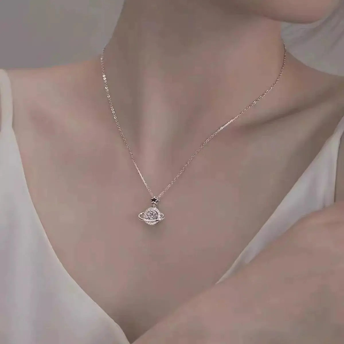 1 Carat 925 Sterling Silver Moissanite Planet Necklace by Trendsi