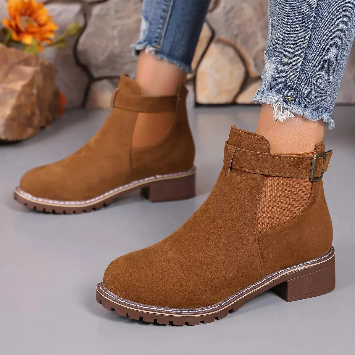 Round Toe Block Heels Boots by Trendsi
