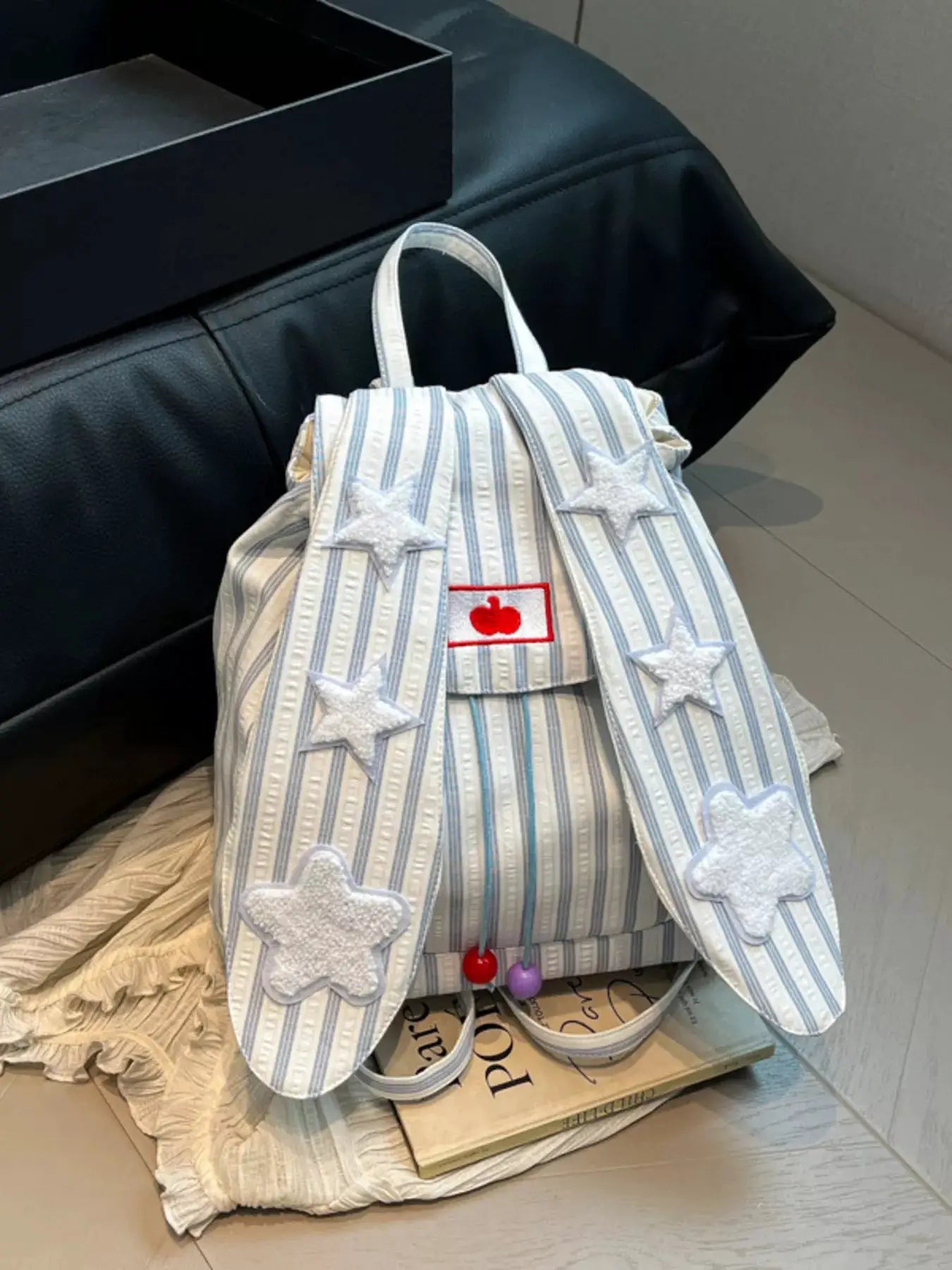 Striped Star Bunny Ear Backpack Bag by Trendsi