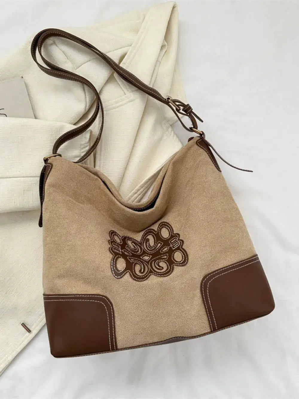 Suede Patch Adjustable Strap Tote Bag by Trendsi
