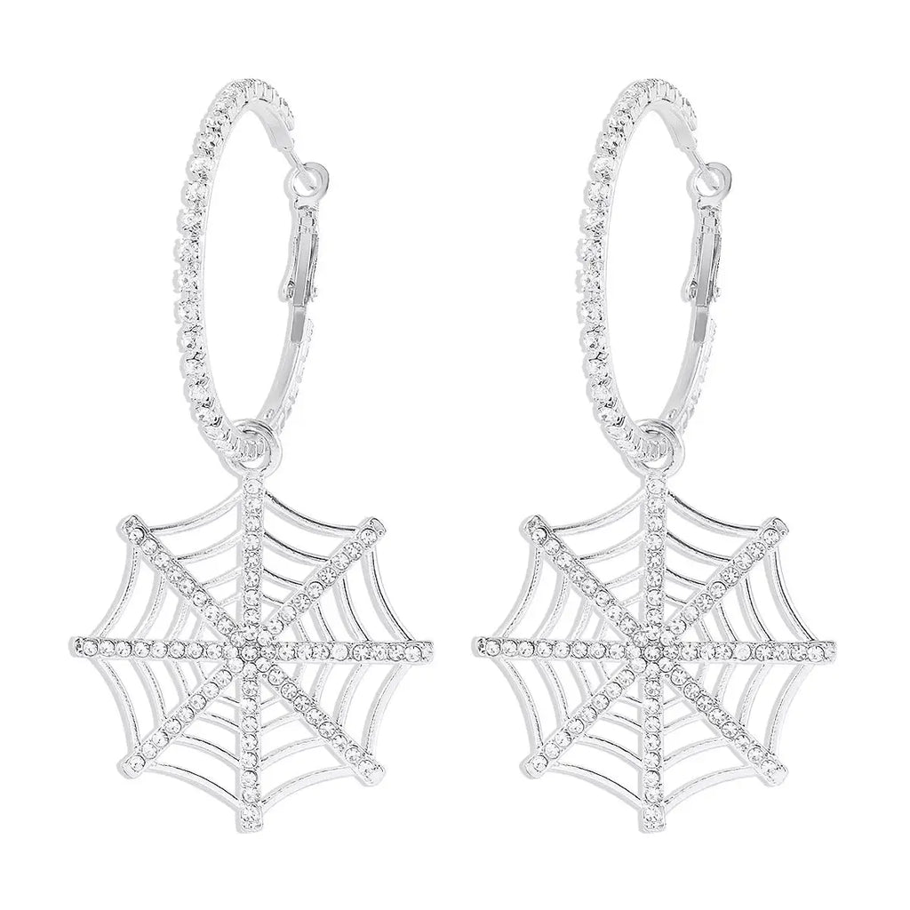 Spider Web Dangle Hoop Earrings by Trendsi