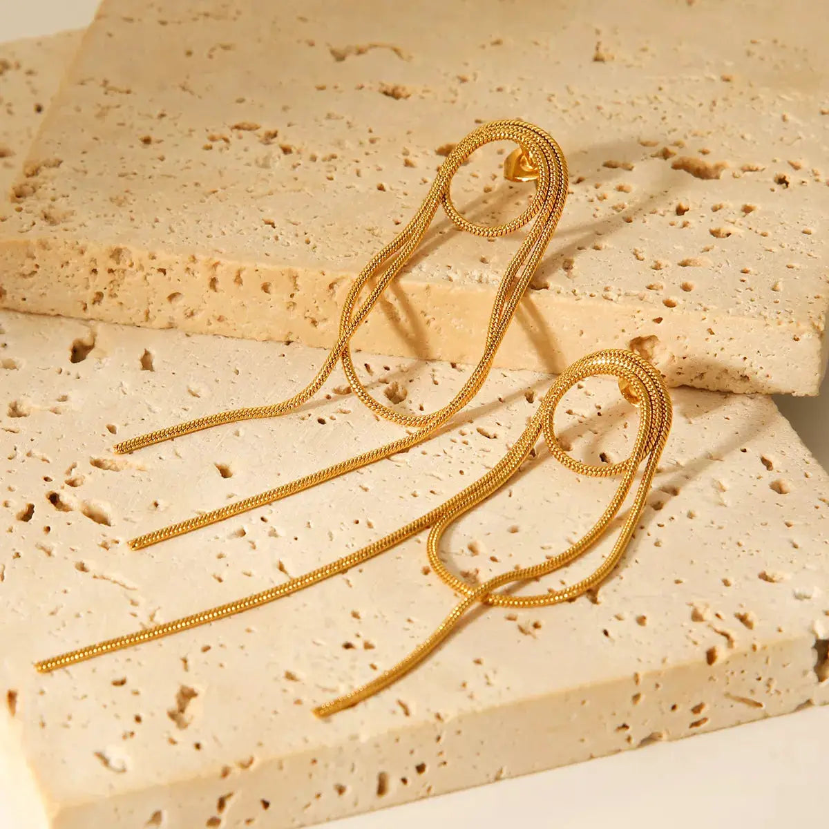 18K Gold-Plated Hoop Chain Earrings by Trendsi