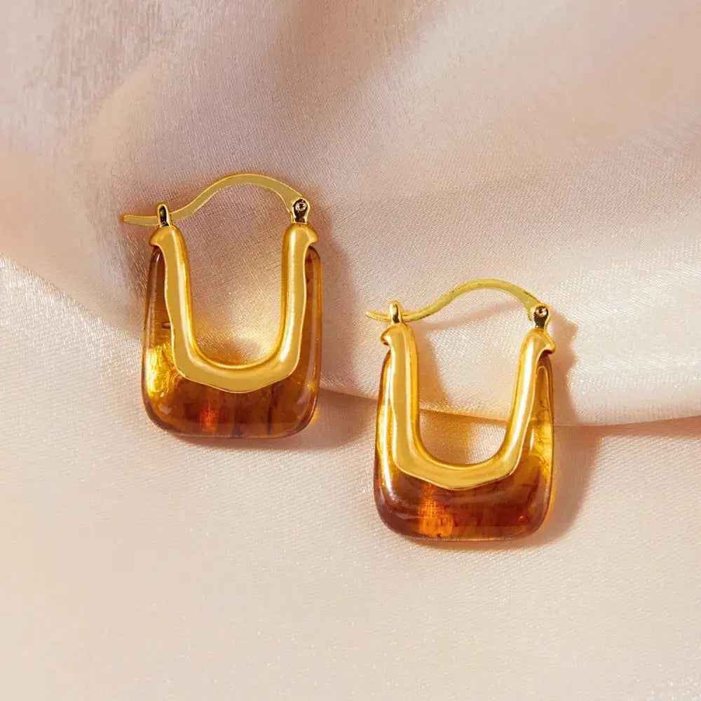 Resin Copper U Shape Earrings by Trendsi