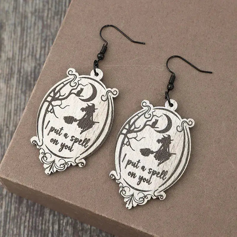 Witch Wooden Dangle Earrings by Trendsi