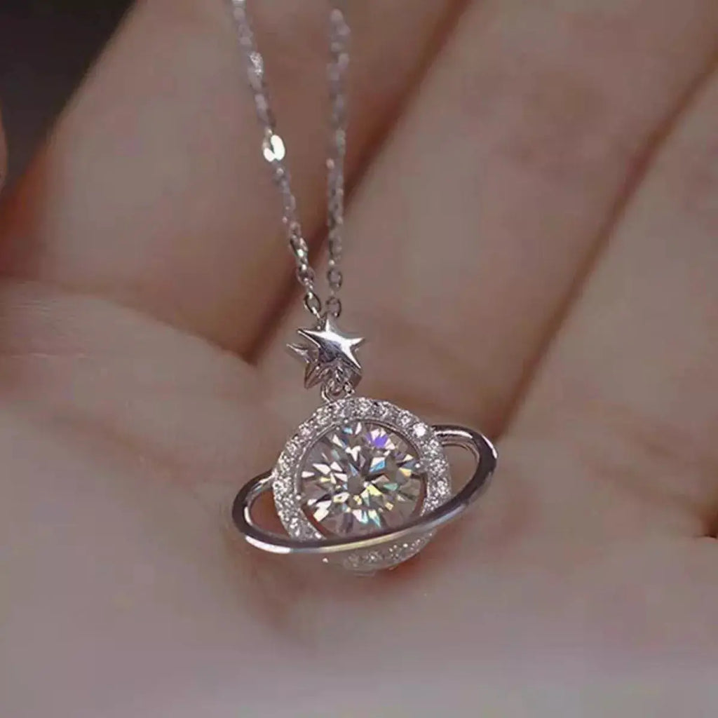 1 Carat 925 Sterling Silver Moissanite Planet Necklace by Trendsi