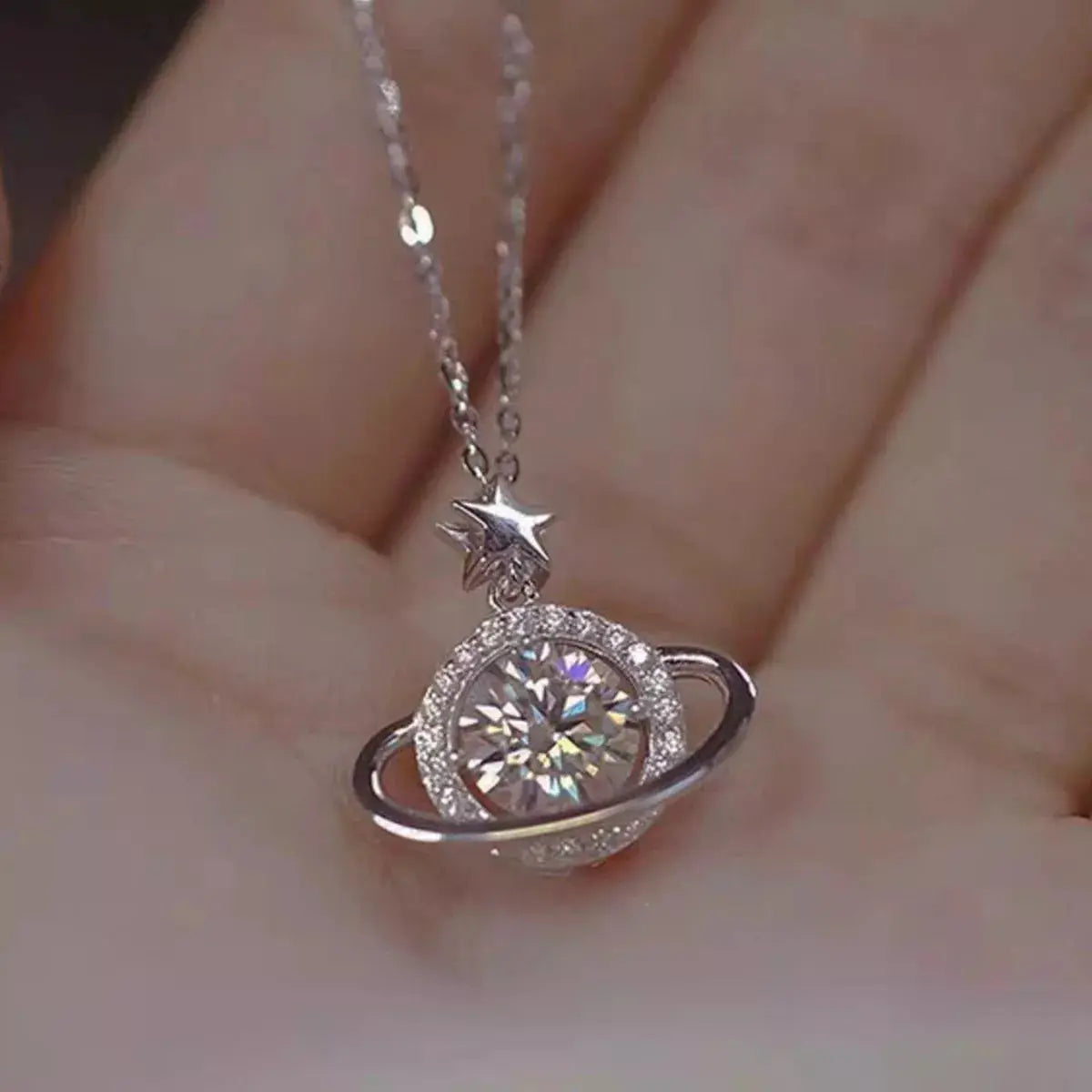 1 Carat 925 Sterling Silver Moissanite Planet Necklace by Trendsi