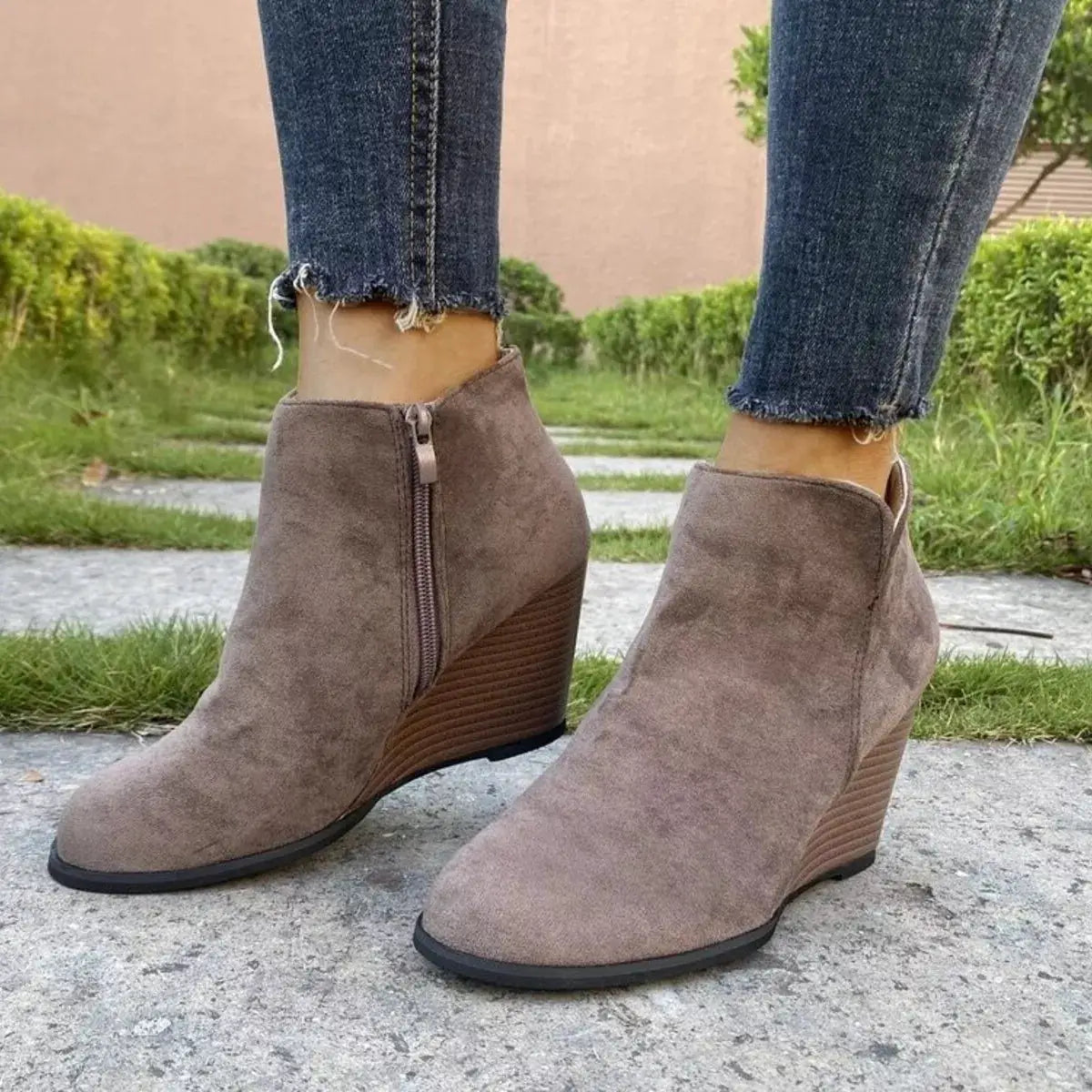 Side Zipper Wedge Boots by Trendsi