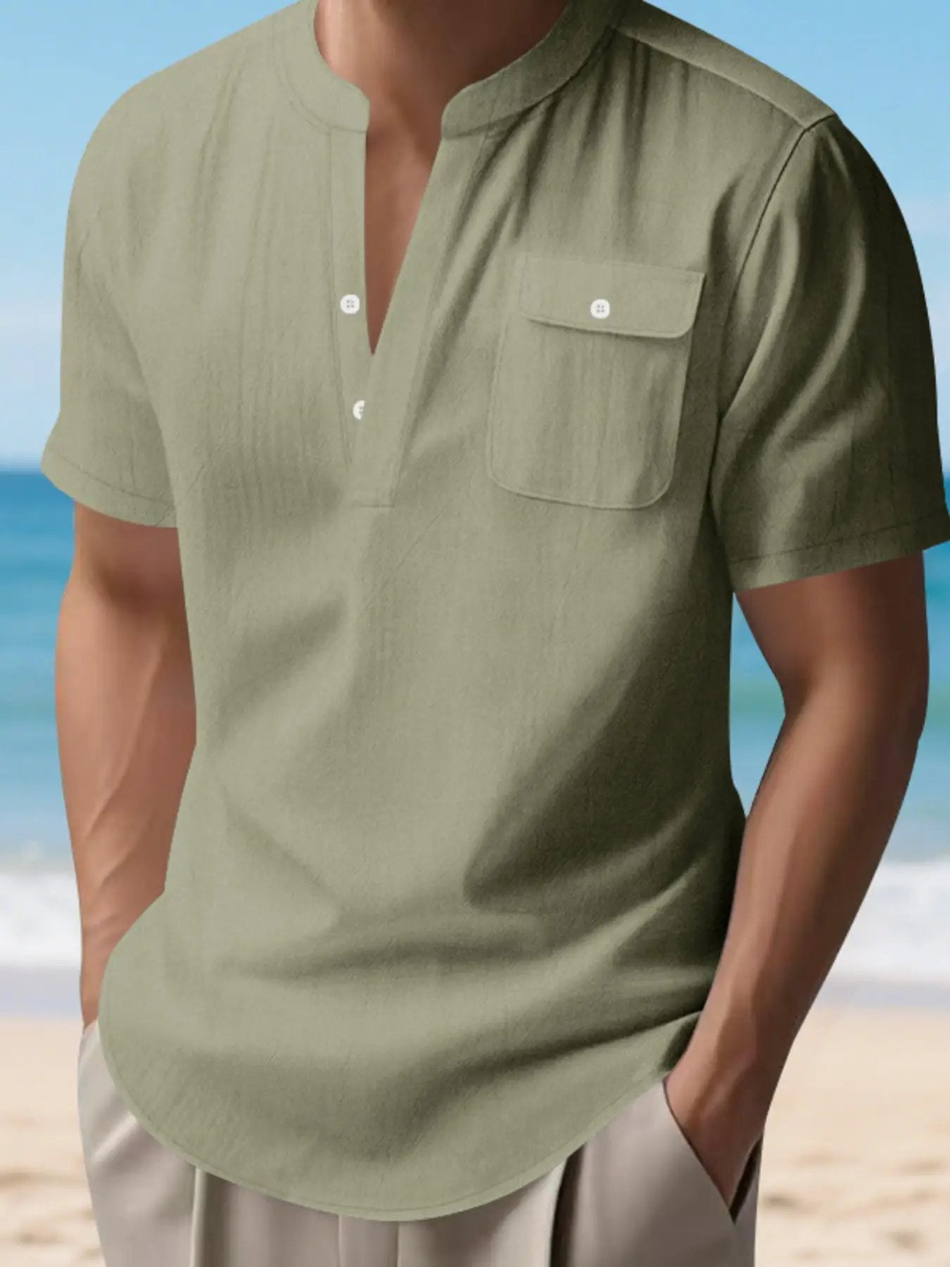 Men's Full Size Button Detail Short Sleeve Shirt Plus Size by Trendsi