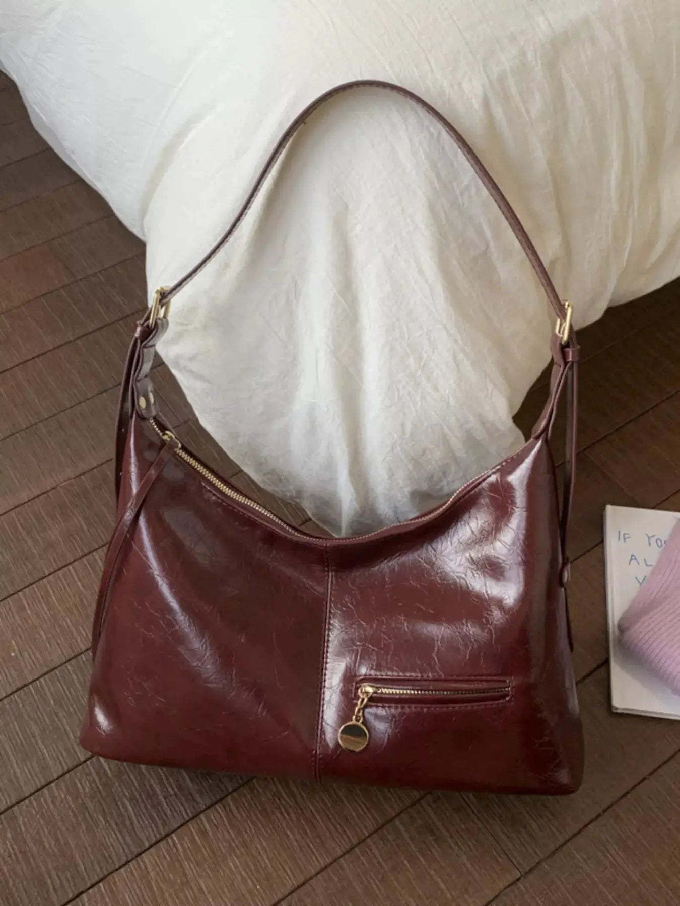 Leather Hobo Shoulder Bag by Trendsi