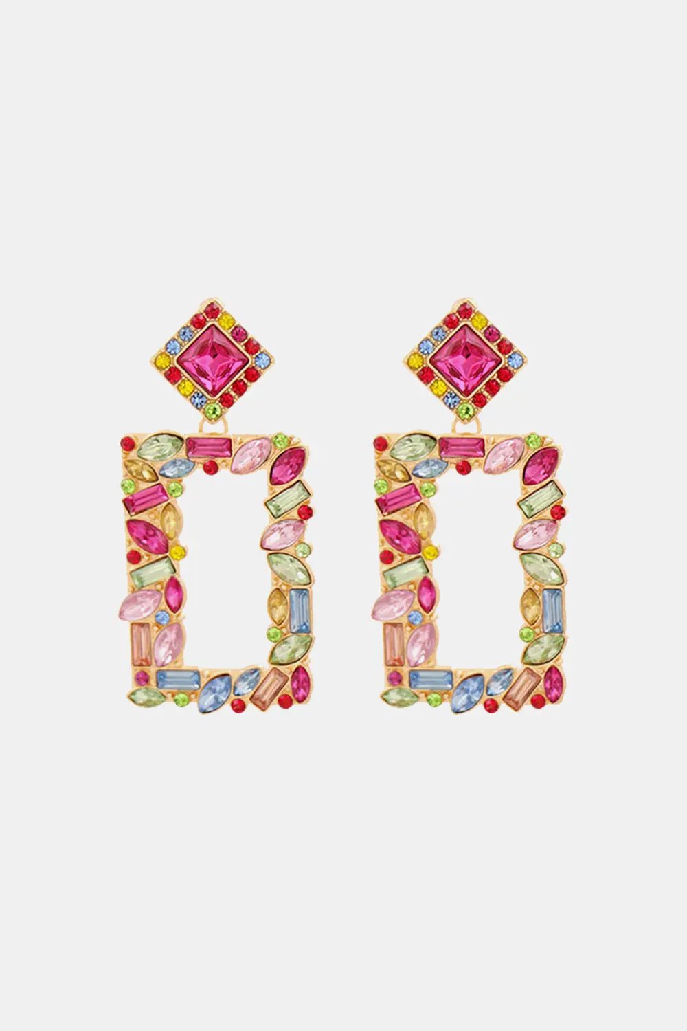 Square Shape Glass Stone Dangle Earrings by Trendsi