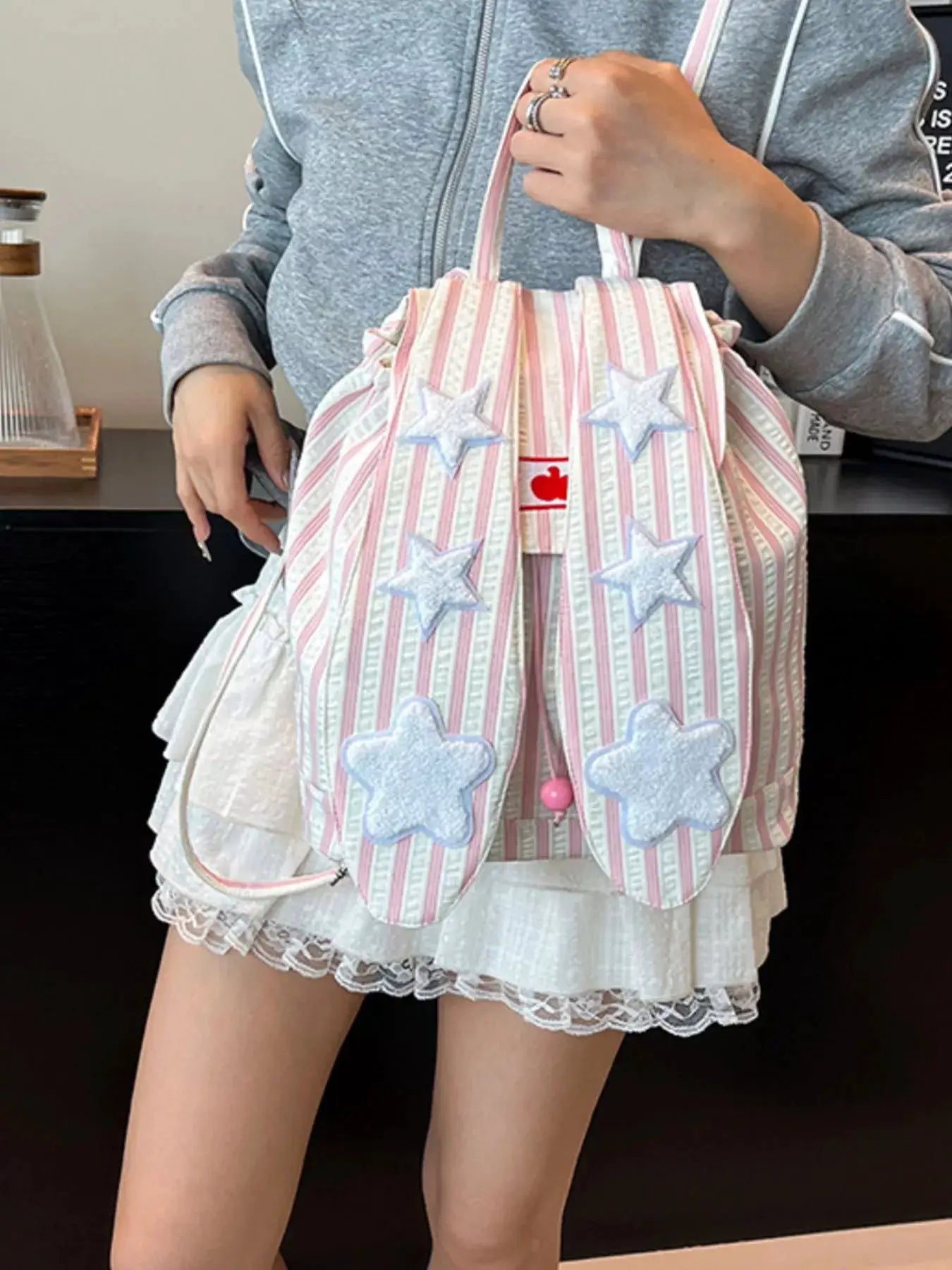 Striped Star Bunny Ear Backpack Bag by Trendsi