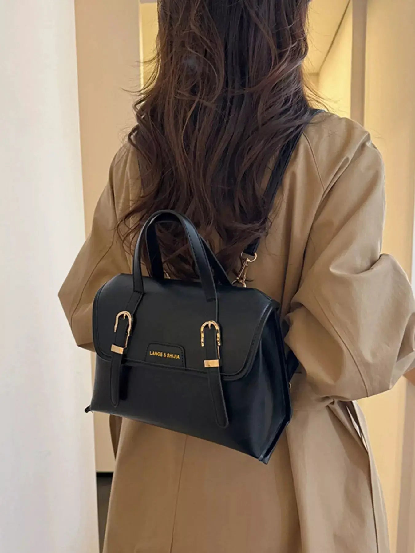 Leather Flap Backpack Bag by Trendsi