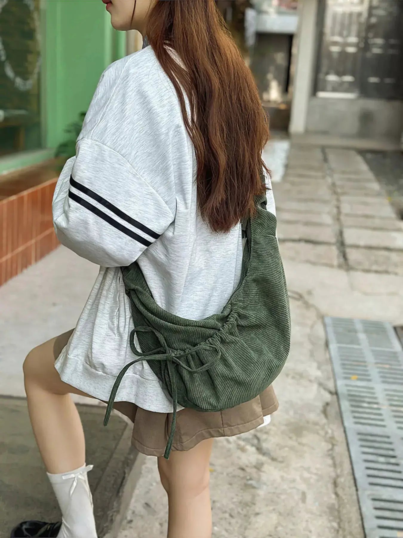 Corduroy Drawstring Crossbody Bag by Trendsi