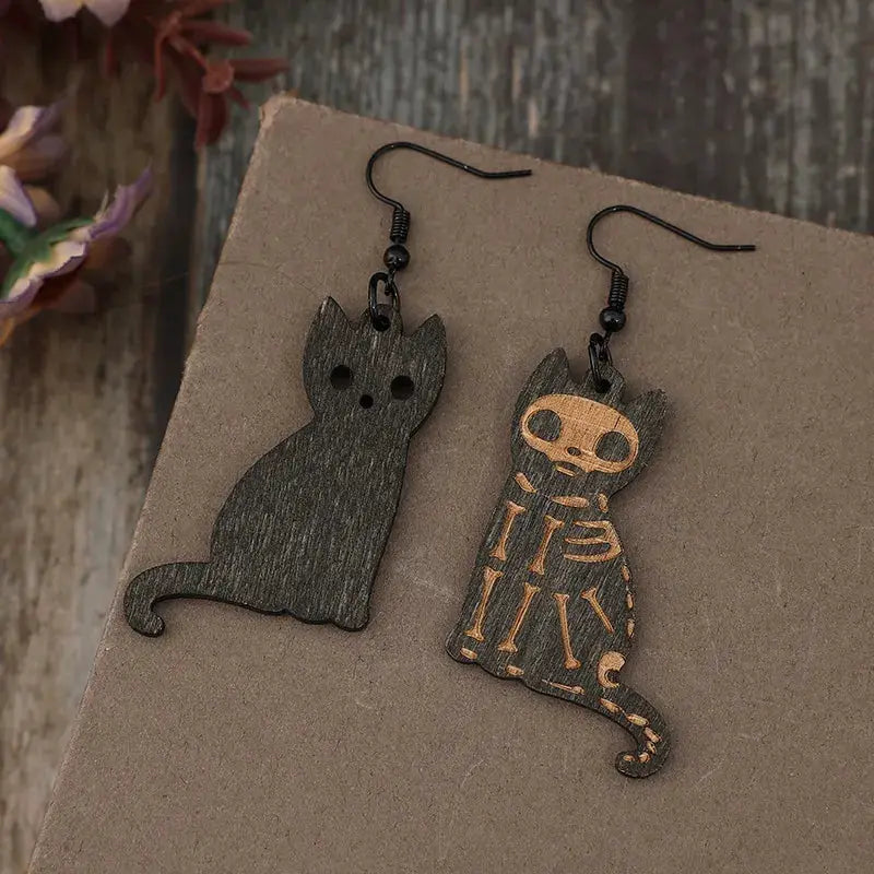 Alloy Hook Wooden Cat Earrings by Trendsi