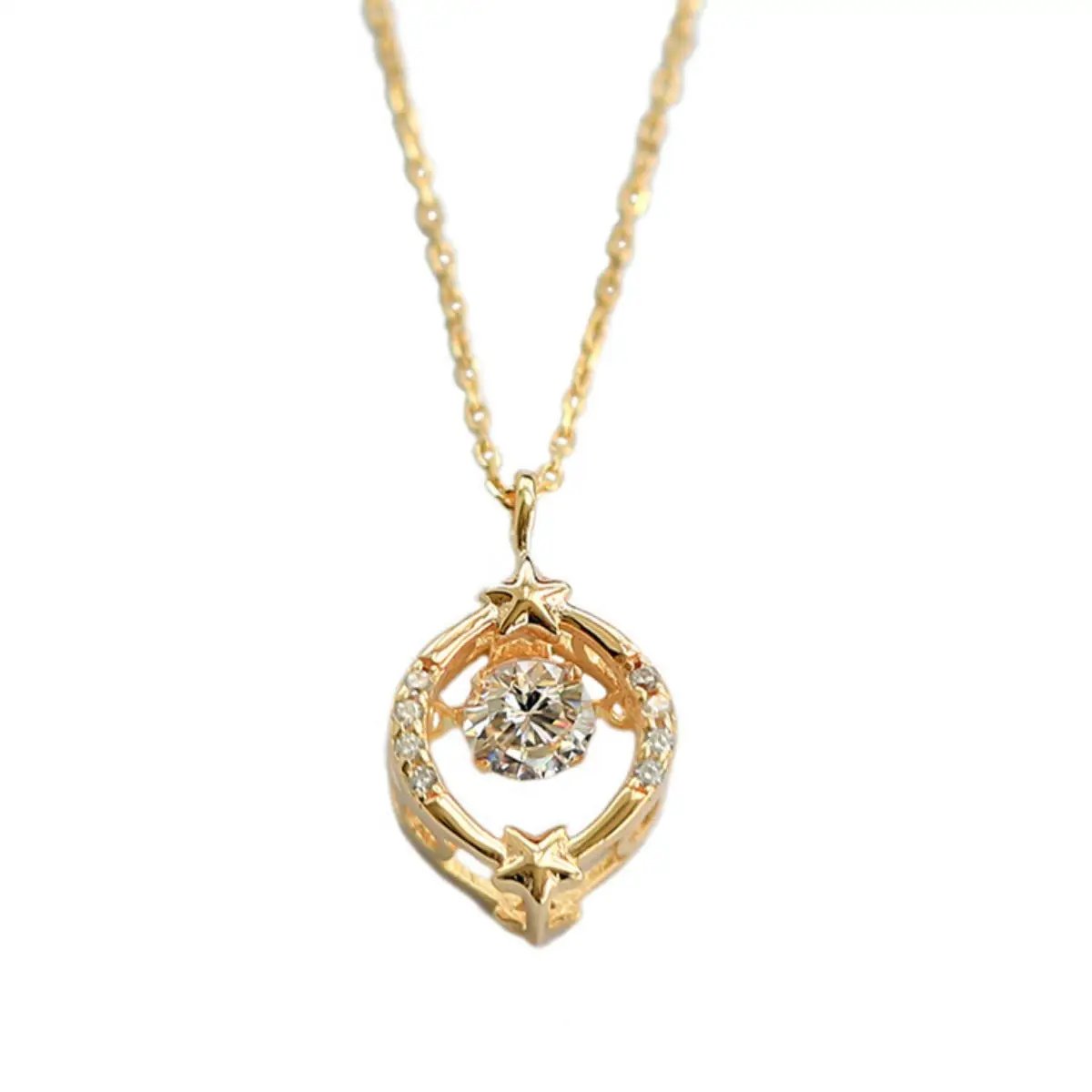 18K Gold-Plated Zircon Star Circle Pendant Necklace by Trendsi