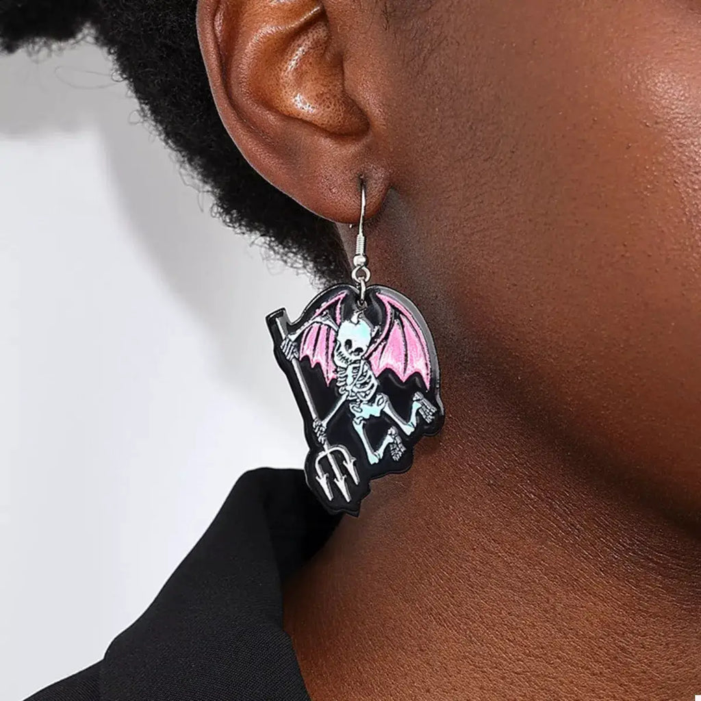 Halloween Spooky Skeleton Devil Wing Dangle Earrings by Trendsi