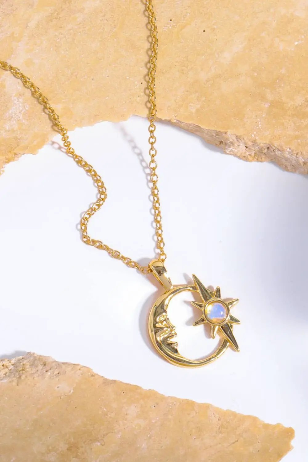 Copper 14K Gold-Plated Moon & Star Shape Pendant Necklace by Trendsi