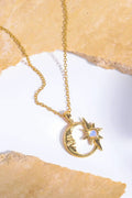 Copper 14K Gold-Plated Moon & Star Shape Pendant Necklace by Trendsi