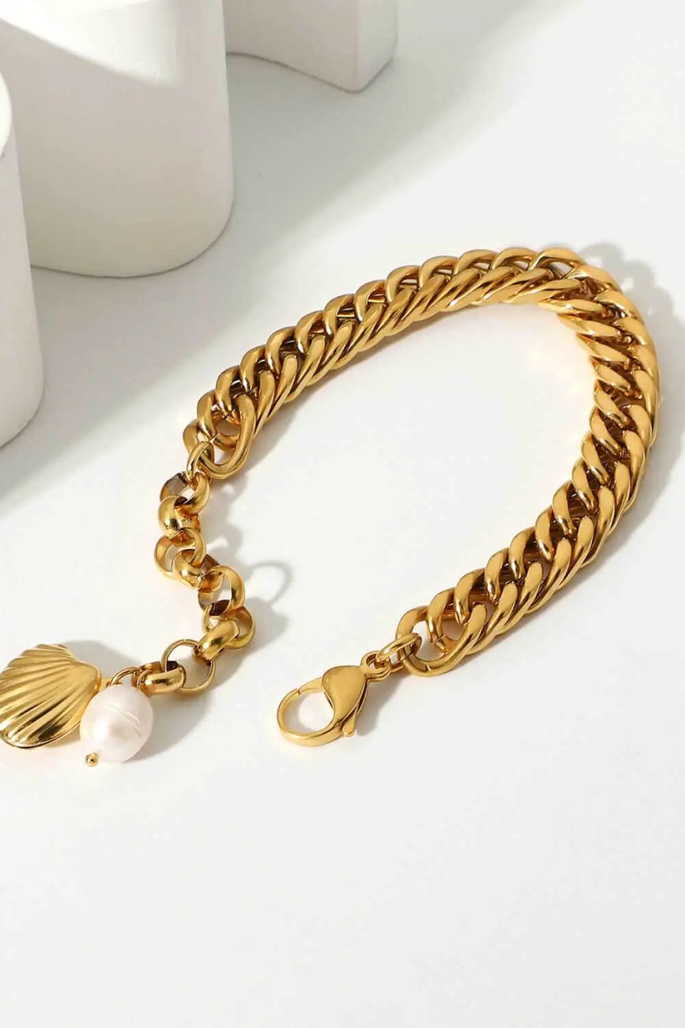 18K Gold-Plated Curb Chain Bracelet by Trendsi