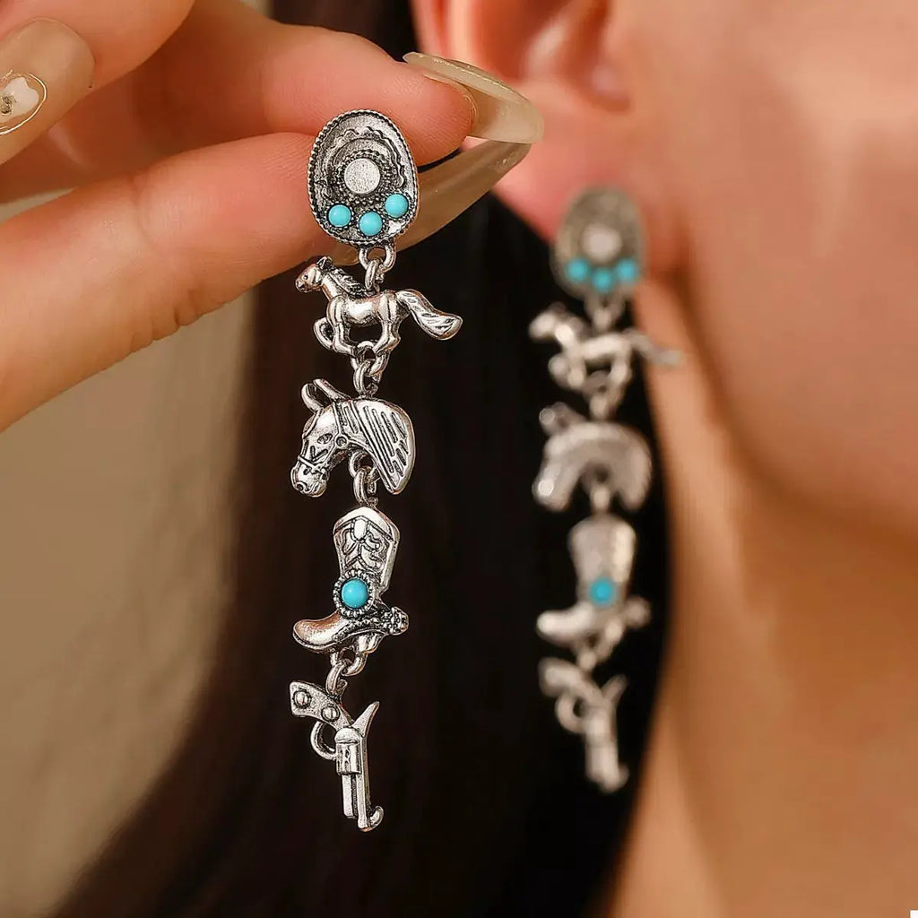 Western Style Turquoise Accent Earrings by Trendsi