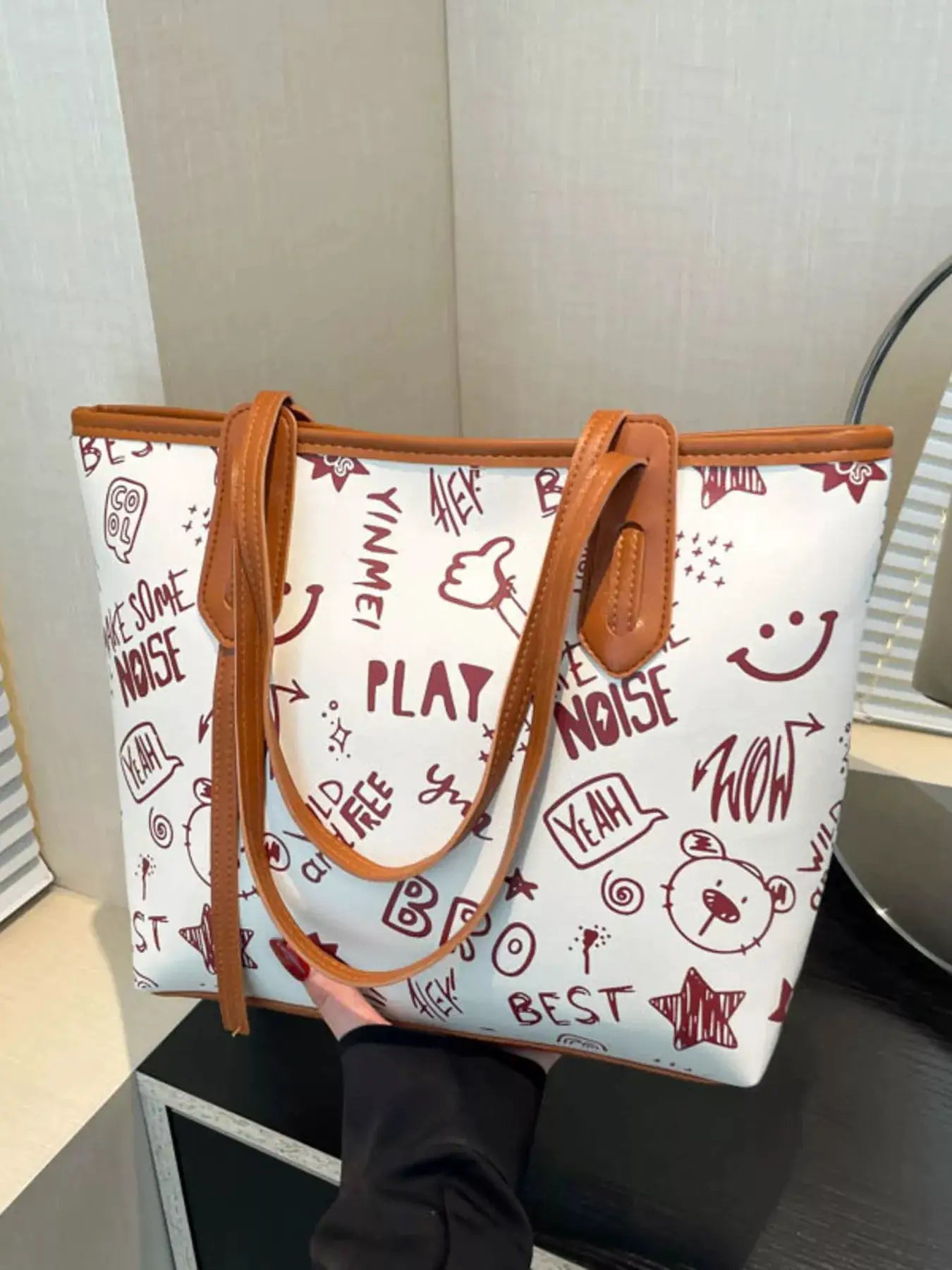 Graffiti Print Casual Tote Bag by Trendsi