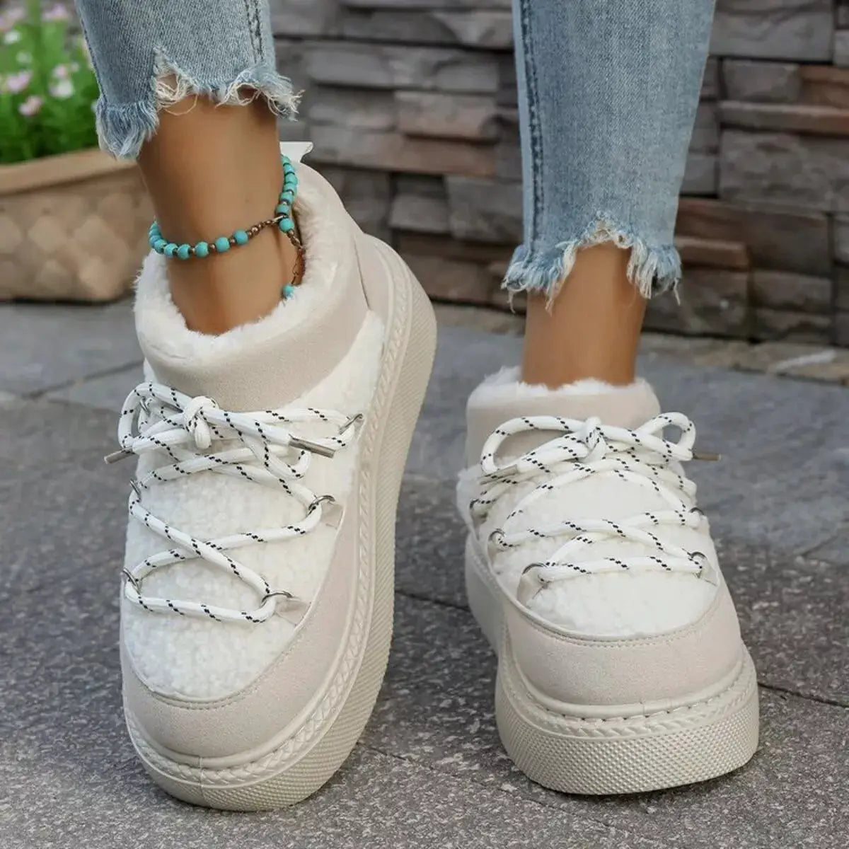 Cozy Plush Lined Lace-Up Platform Winter Boots by Trendsi