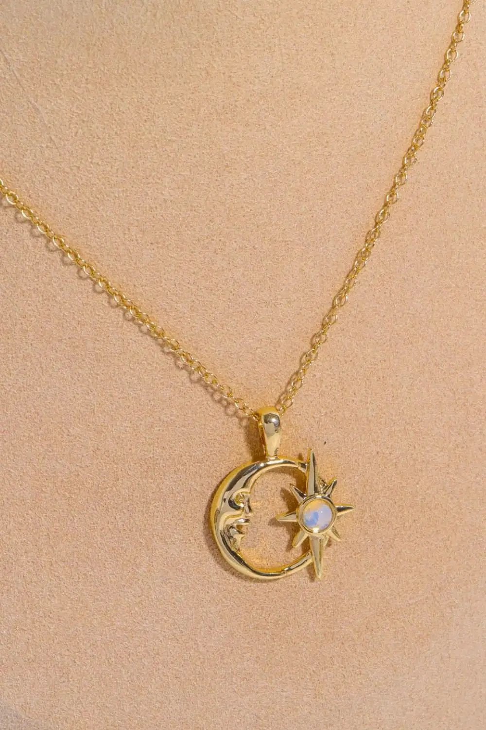 Copper 14K Gold-Plated Moon & Star Shape Pendant Necklace by Trendsi