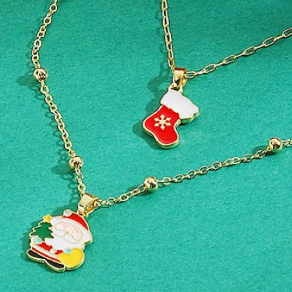Colorful Christmas Charm Layered Necklace by Trendsi