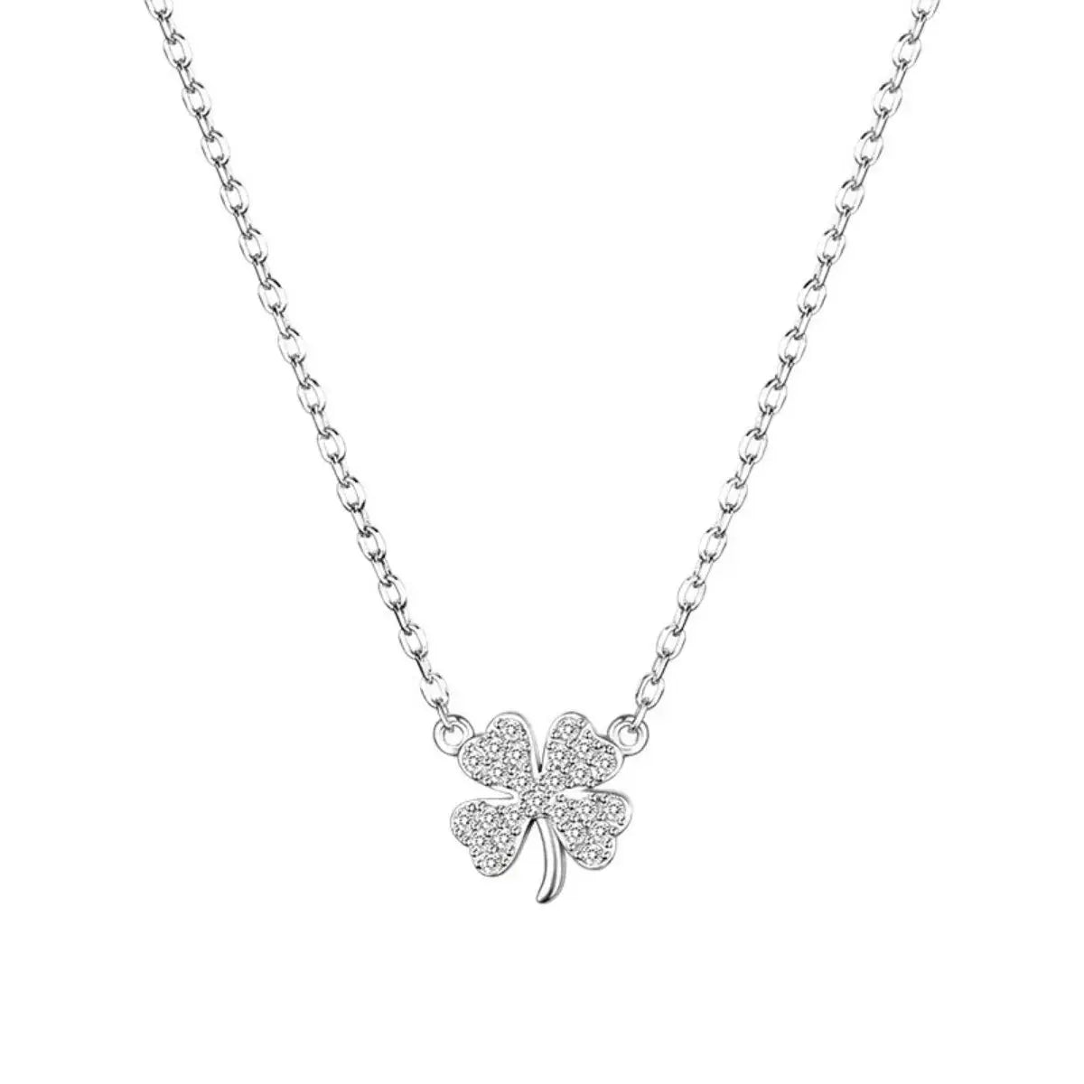 925 Sterling Silver Zircon Four Leaf Clover Necklace by Trendsi