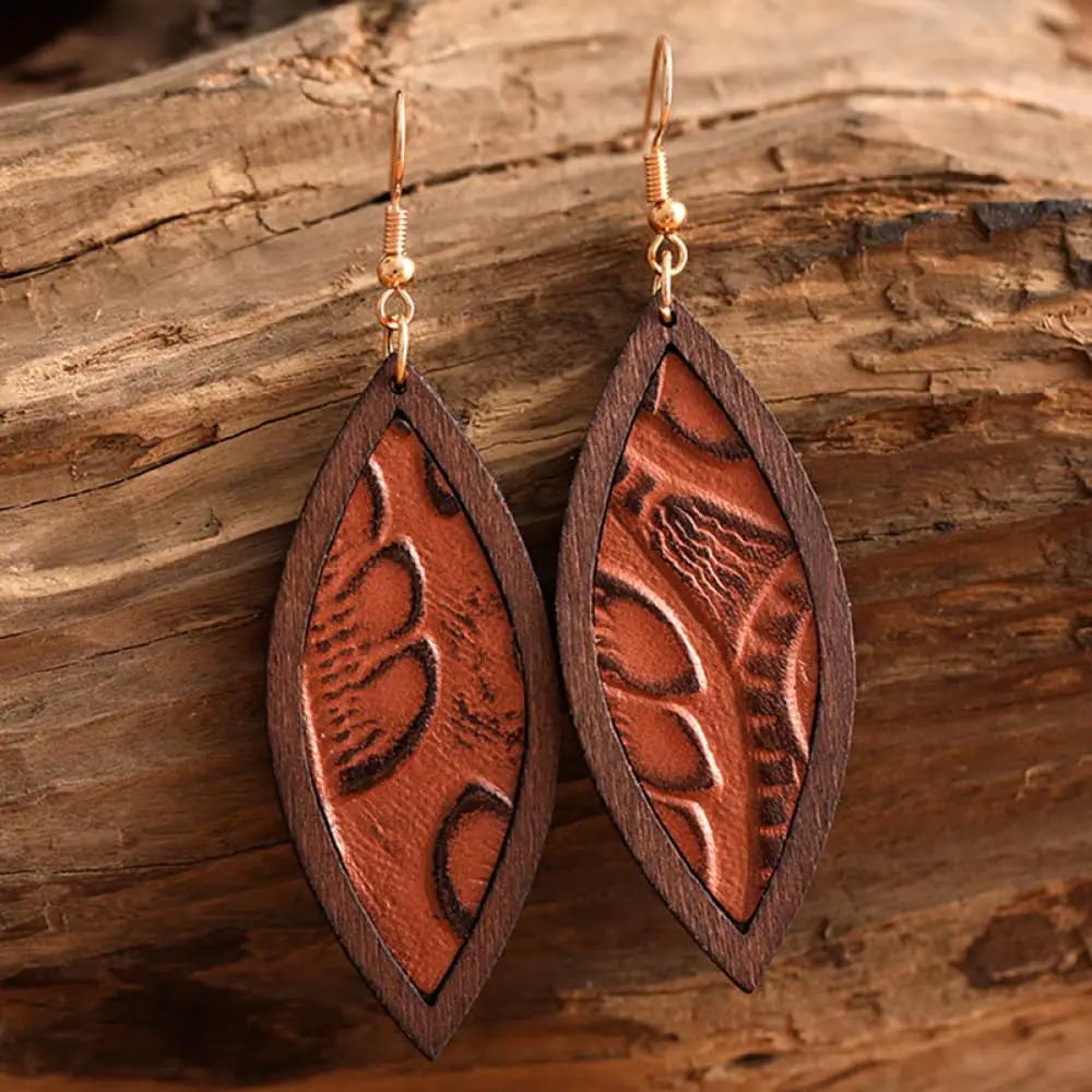 Geometrical Shape Wooden Dangle Earrings by Trendsi