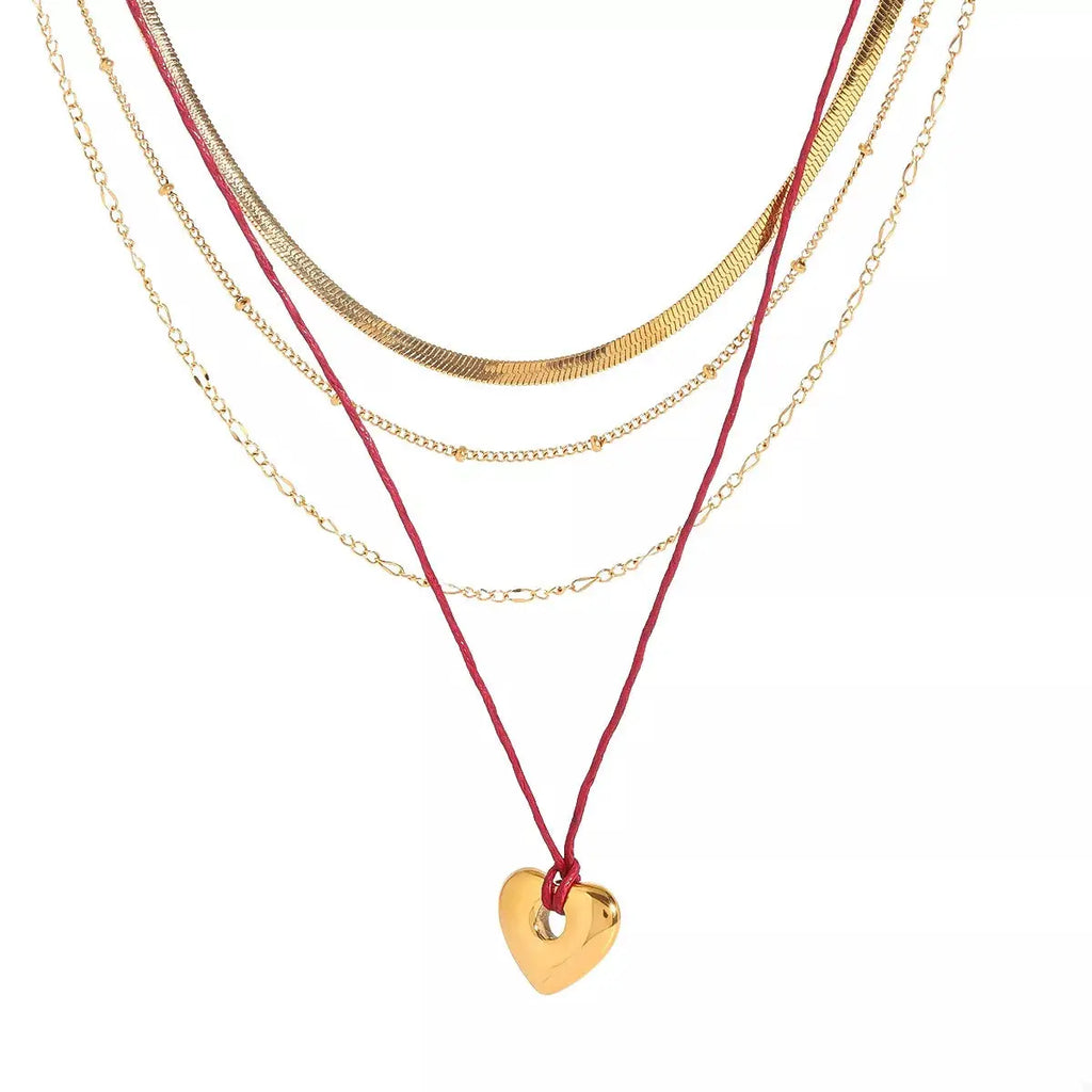 Stainless Steel Four-Layered Heart Necklace by Trendsi