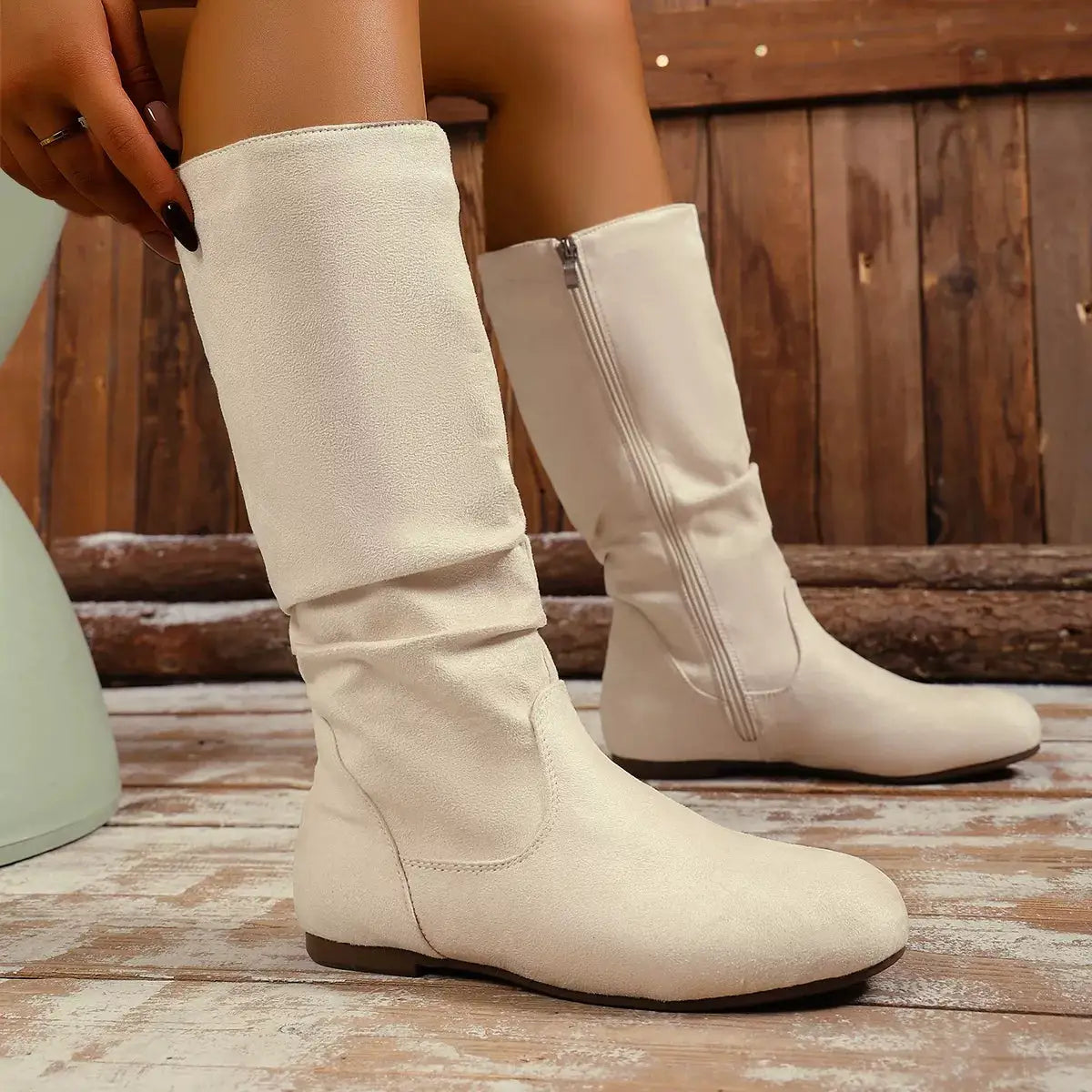 Round Toe Side Zip Boots by Trendsi