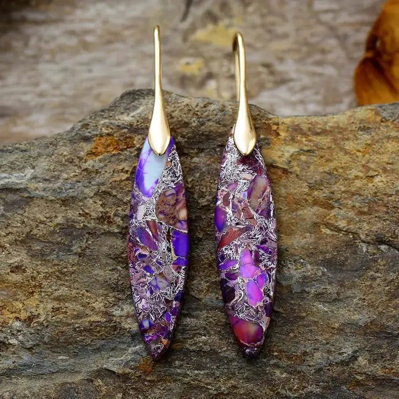Copper Natural Stone Geometric Shape Earrings by Trendsi