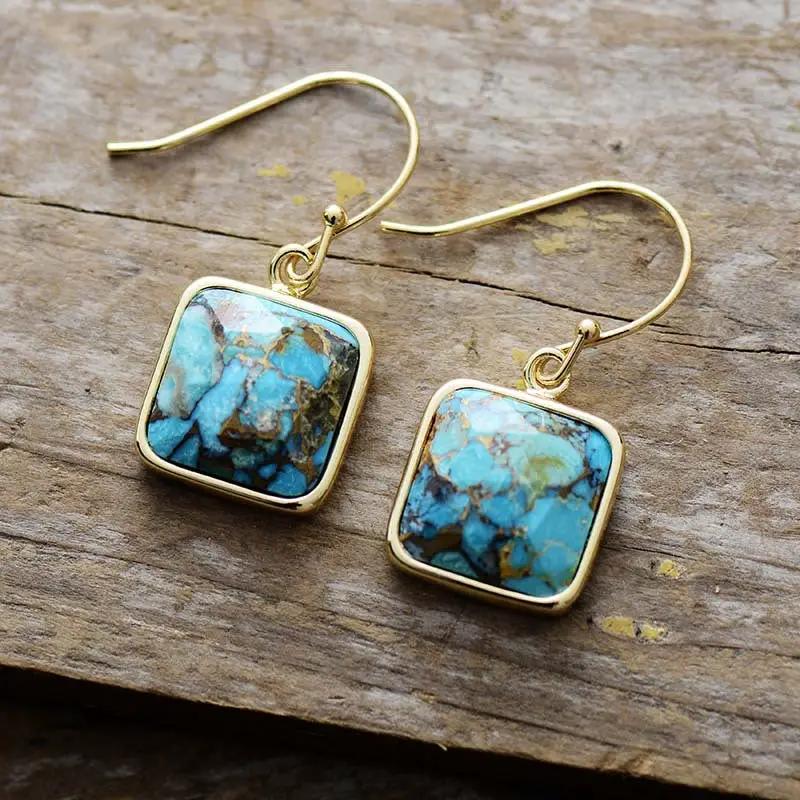 Square Copper Drop Earrings by Trendsi