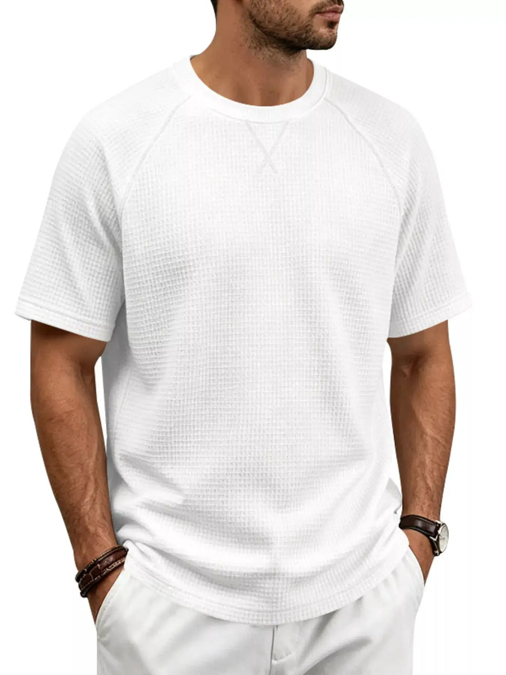 Men's Full Size Waffle Knit Raglan Short Sleeve T-Shirt Plus Size by Trendsi