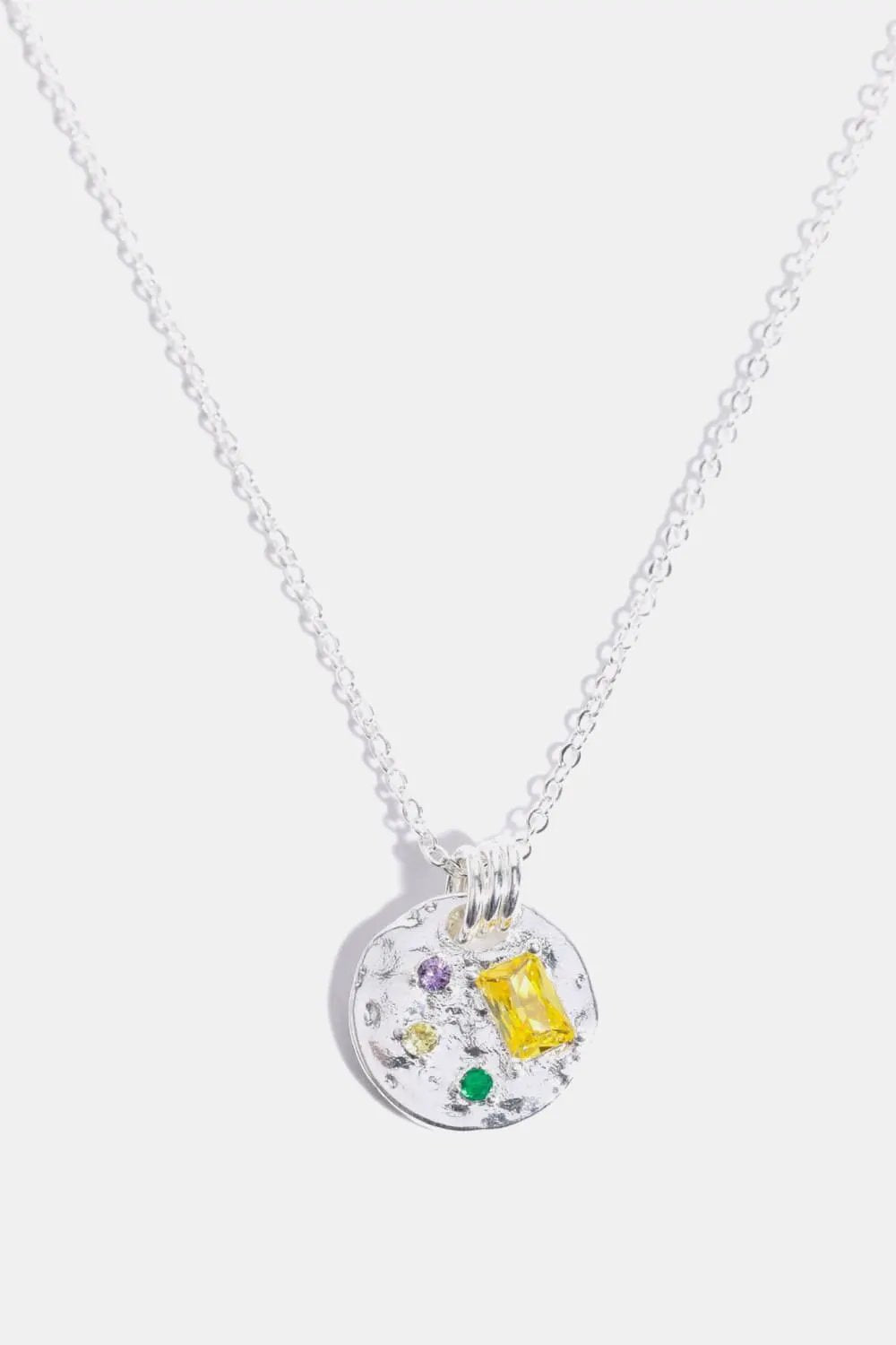 Inlaid Multicolored Zircon Round Pendant Copper Necklace by Trendsi